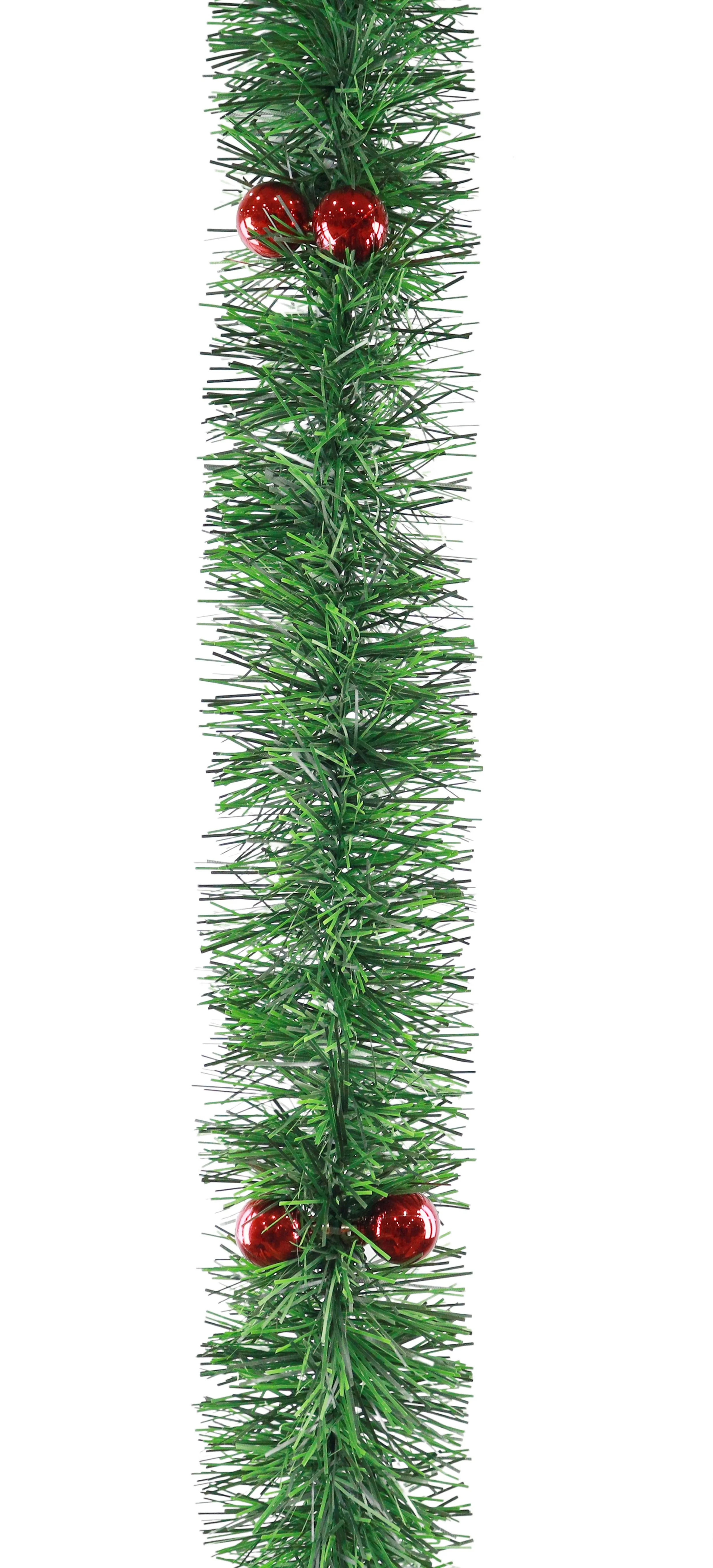 Tinsel Green with Red Baubles 2m