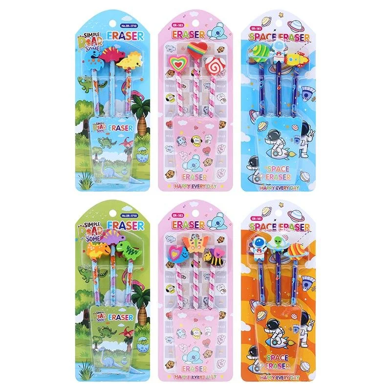 Pencil & Eraser Set – 3pcs (6 Assorted Styles)