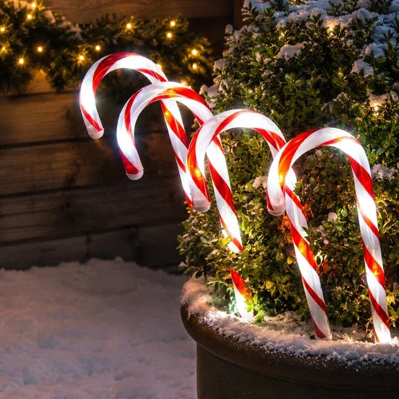 Set of 4 Connectable Candy Cane Path Lights