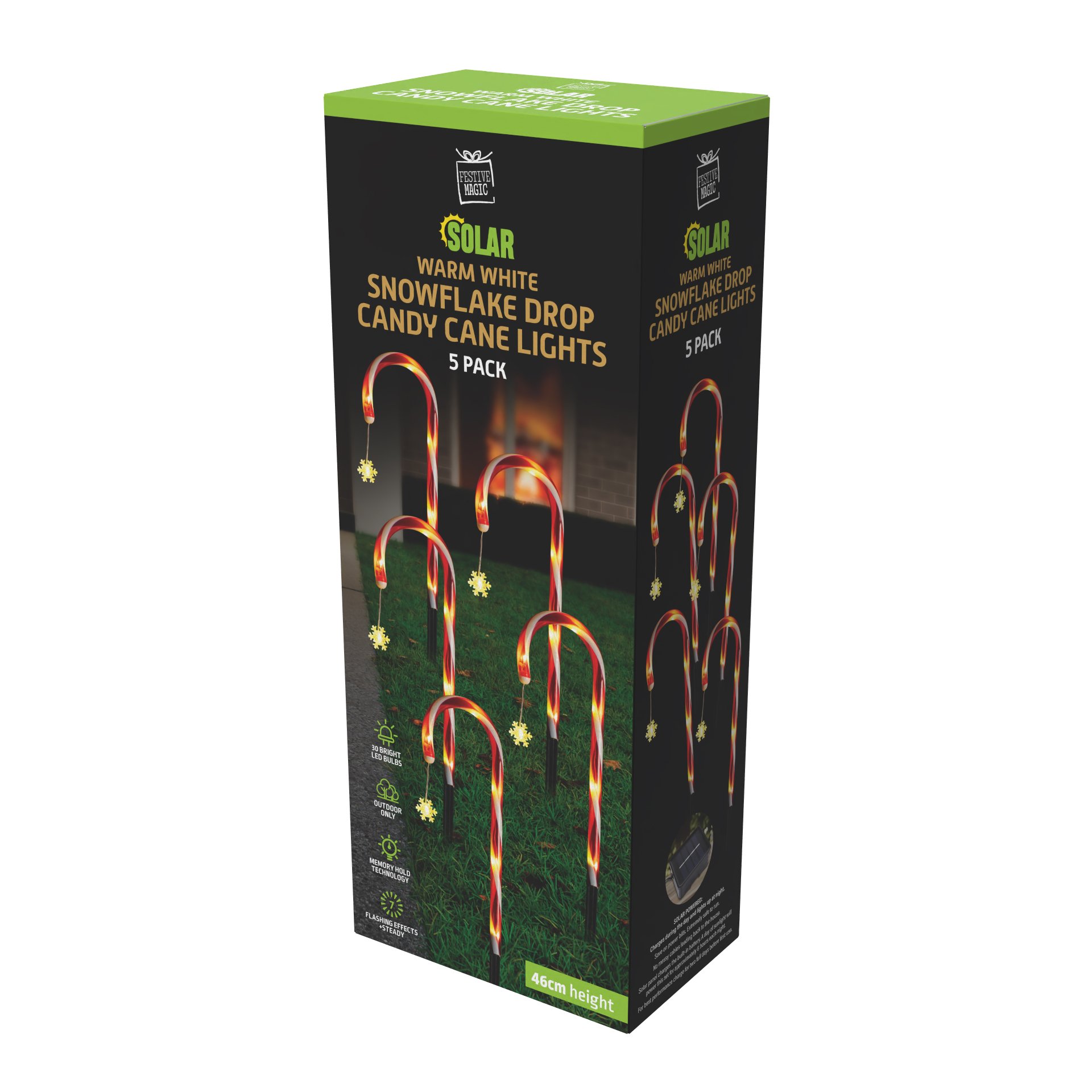 Solar Candy Canes with Snowflakes 5-Pack Assorted
