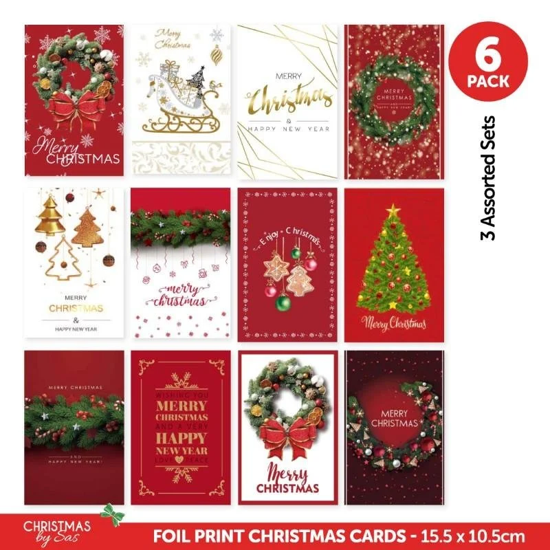 Elegant Foil Print Christmas Cards - 18 Pack