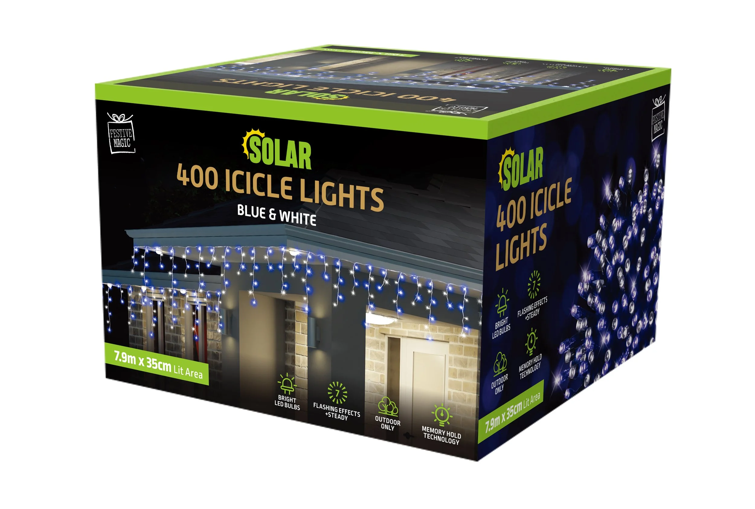 400 LED Solar Icicle Lights – White-Blue