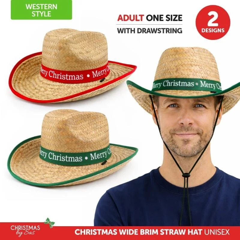 Festive Wide Brim Straw Hat - Adult Unisex