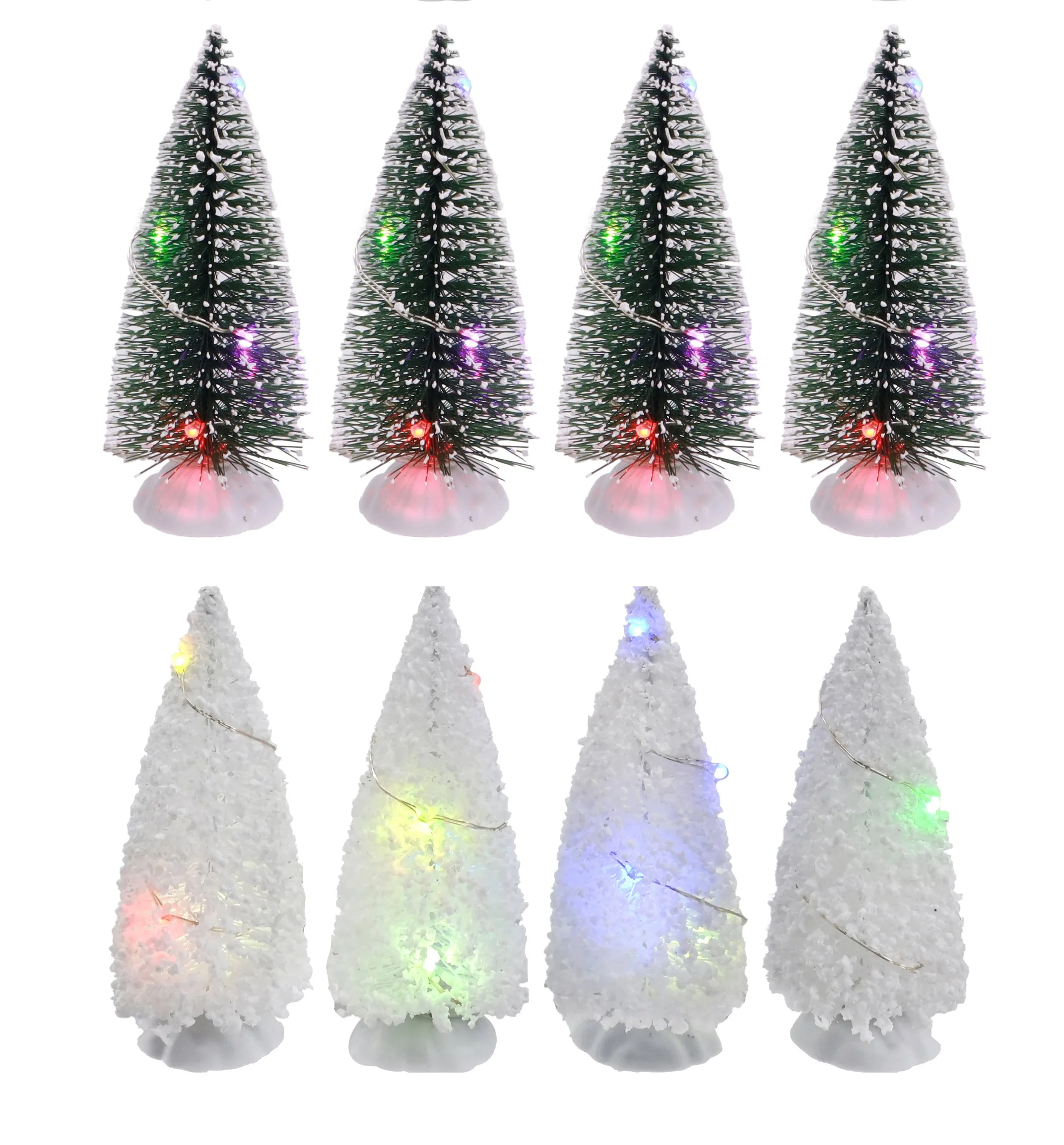 Light Up Bristle Trees 10cm 4-Pack Multi