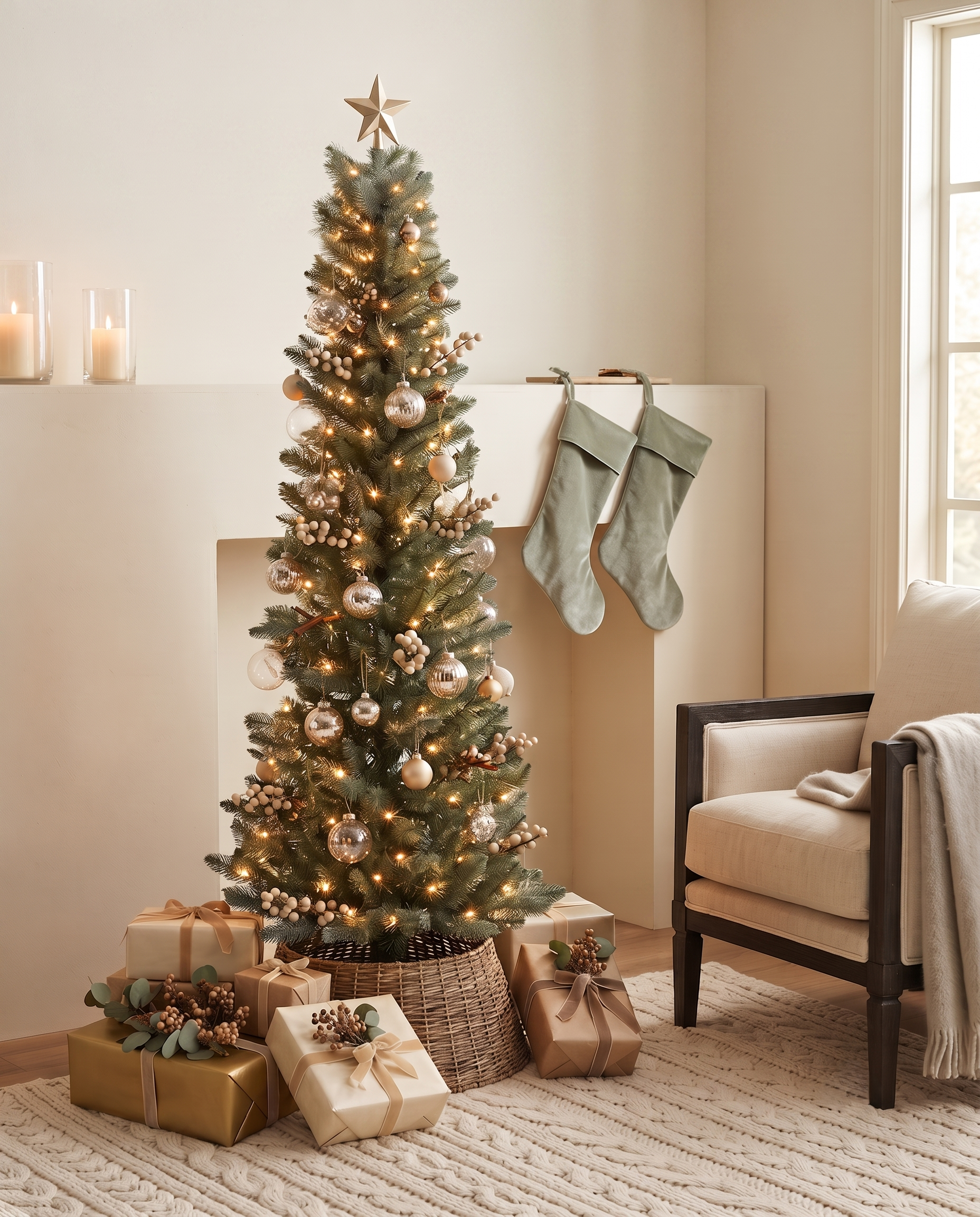 Tinsel Pencil Tree Green-Silver 180cm Pre-Lit