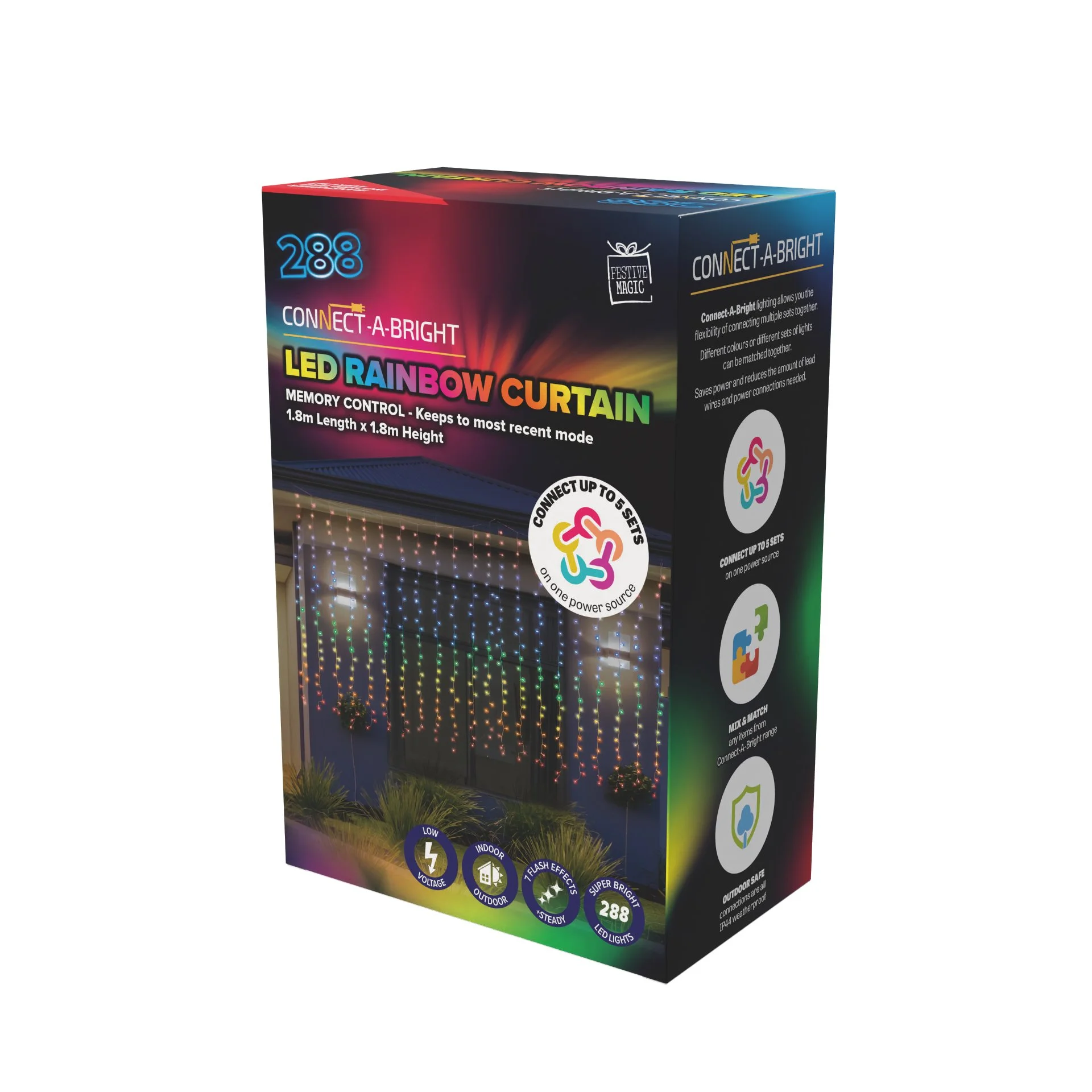 LED Rainbow Curtain Lights – 180 x 180cm Connectable