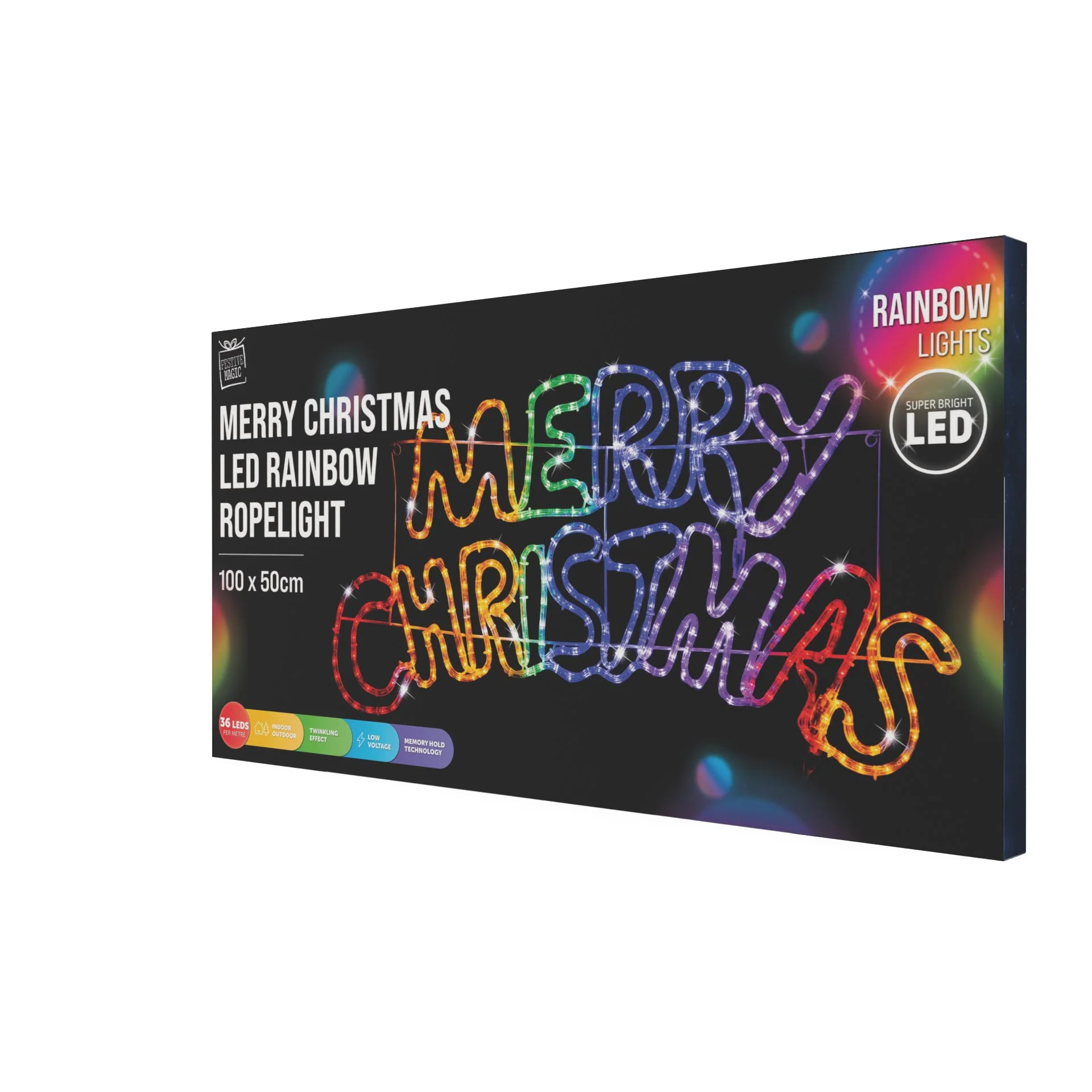 Rope Light Curved Merry Christmas Rainbow