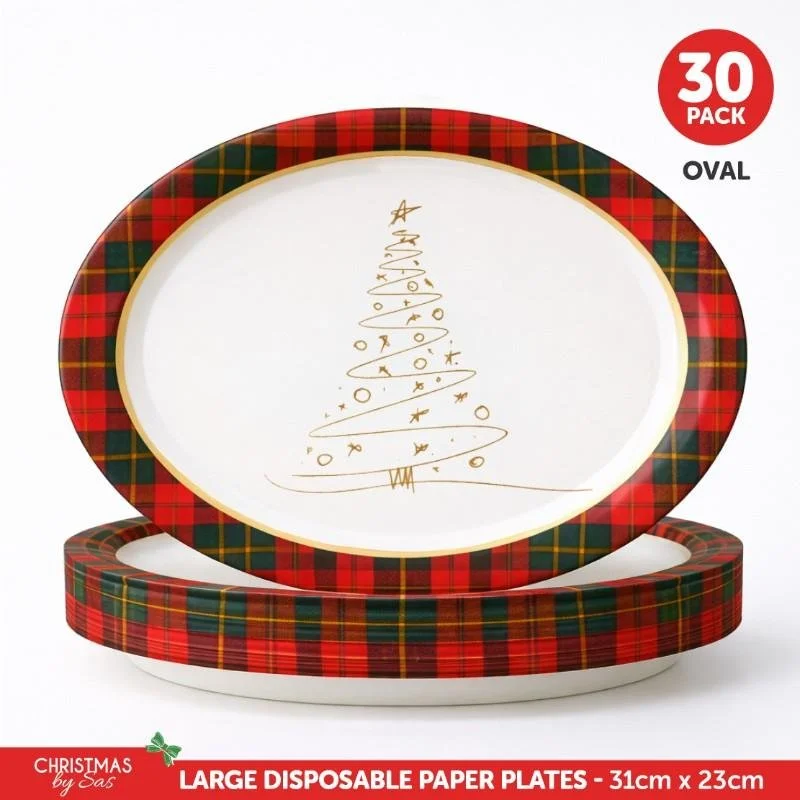 Festive Oval Paper Plates 30-Pack