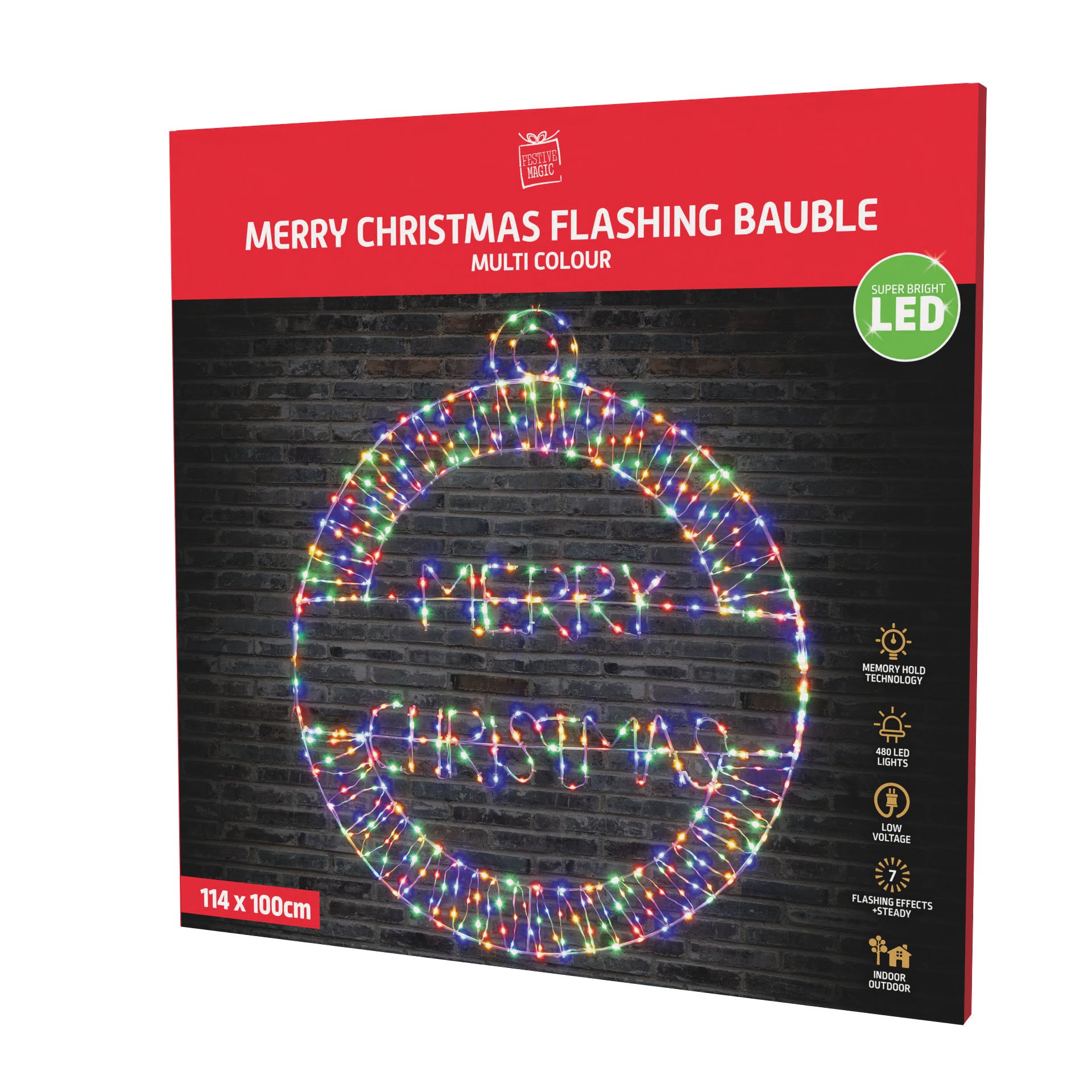 Motif Light Bauble Merry Christmas Multi Colour