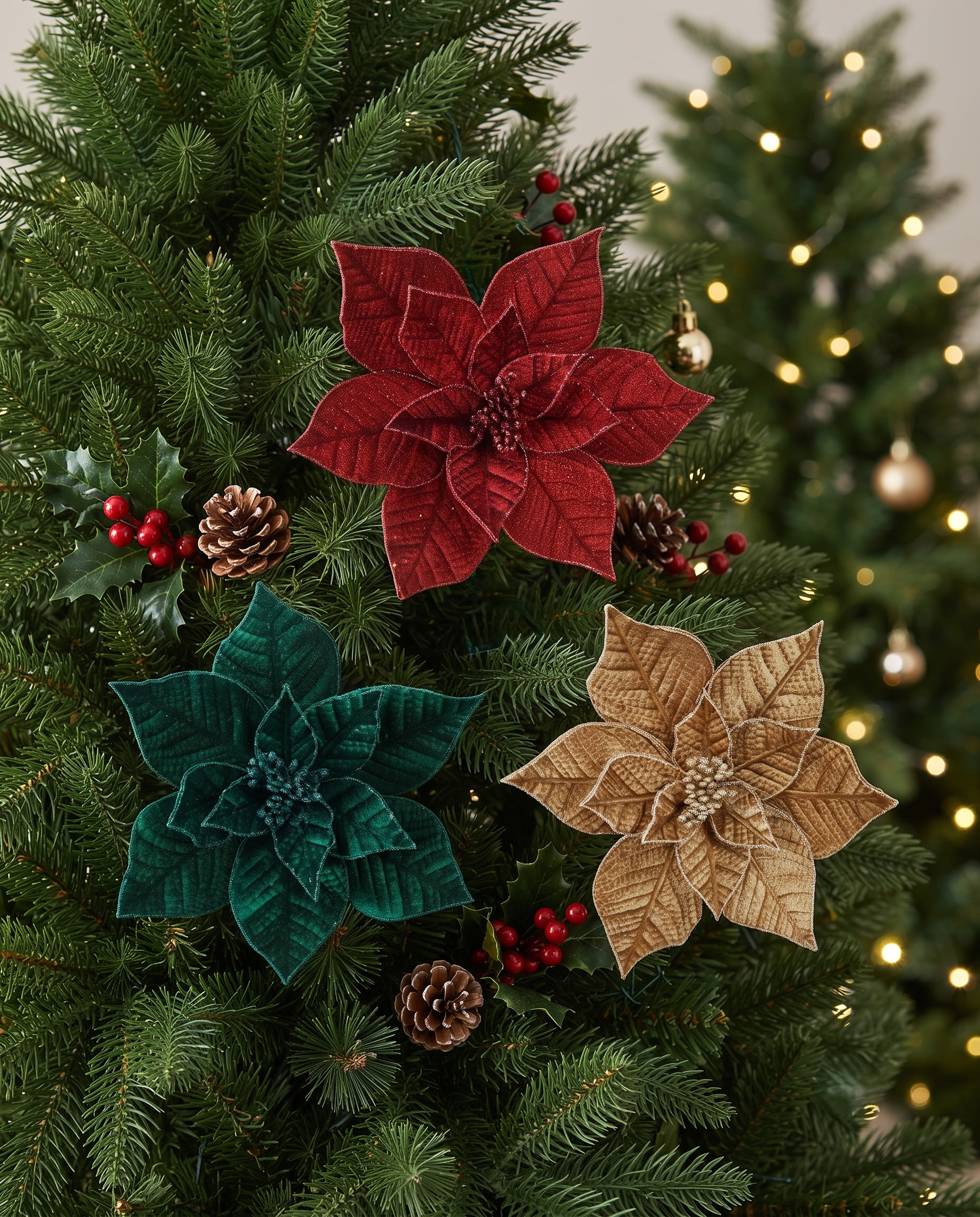 Elegant Embossed Poinsettia Clip Assorted