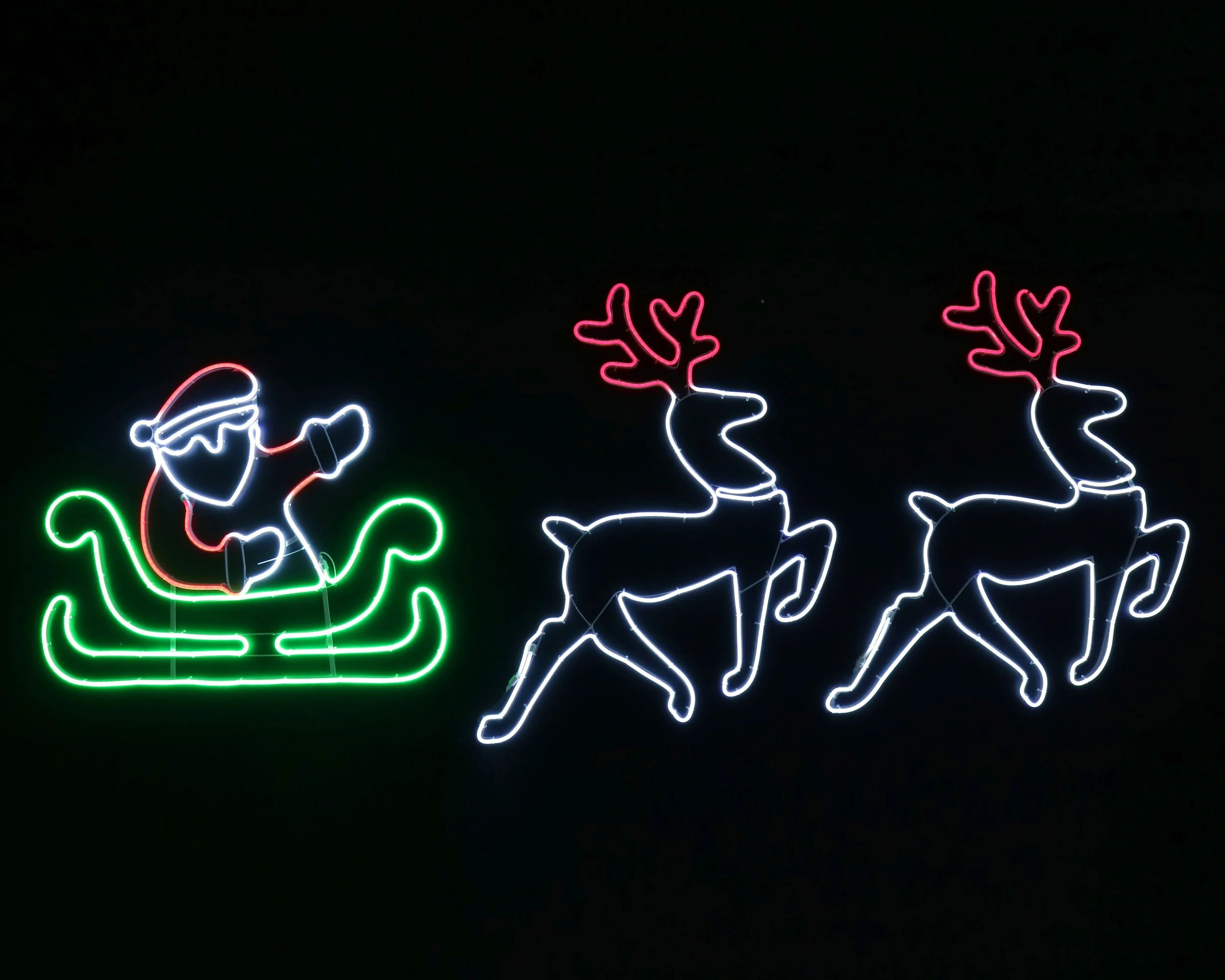 Neon Light Santa Twin Deer Sleigh Flashing