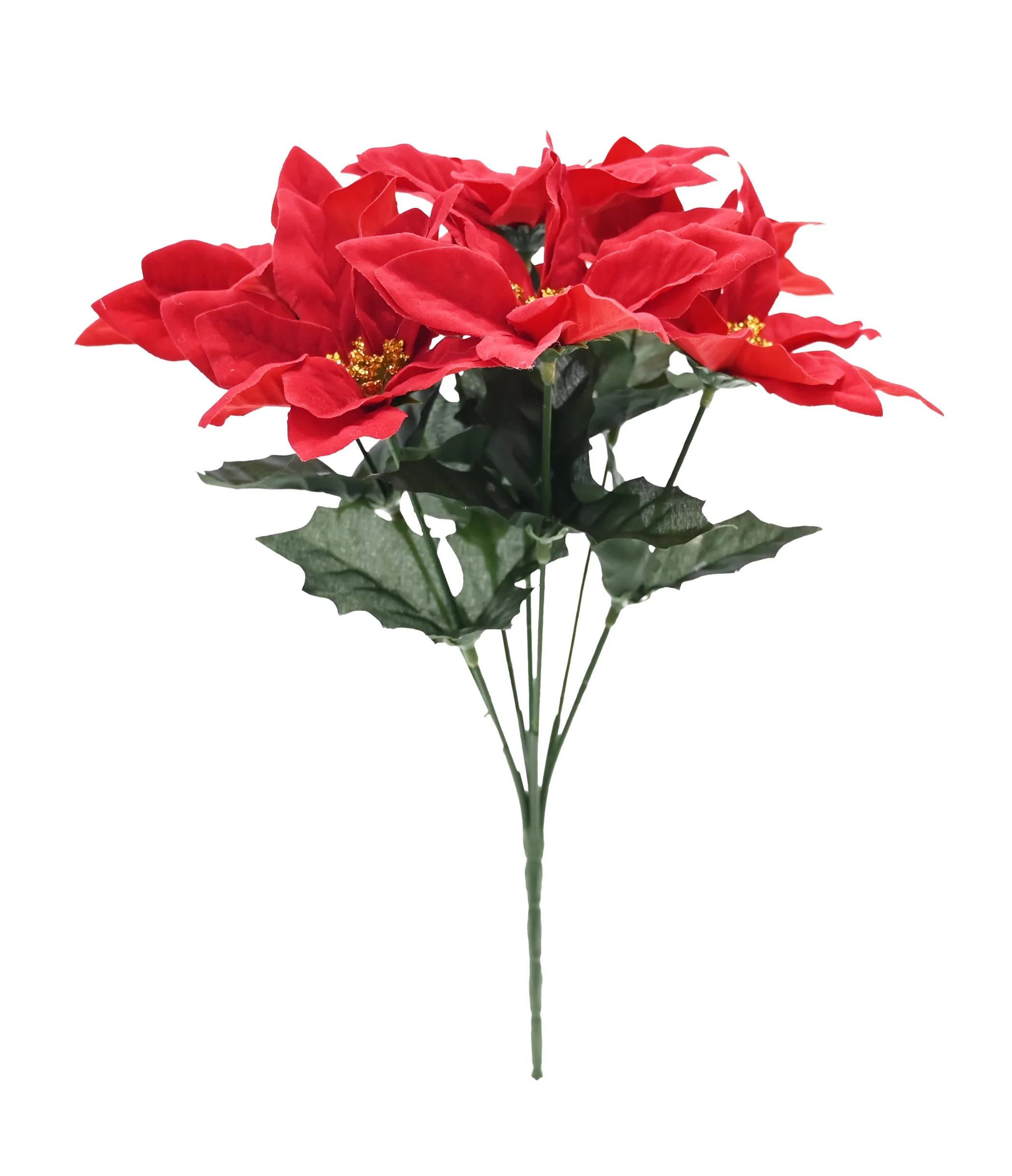 Flocked Poinsettia Bunch 7 Head 30cm