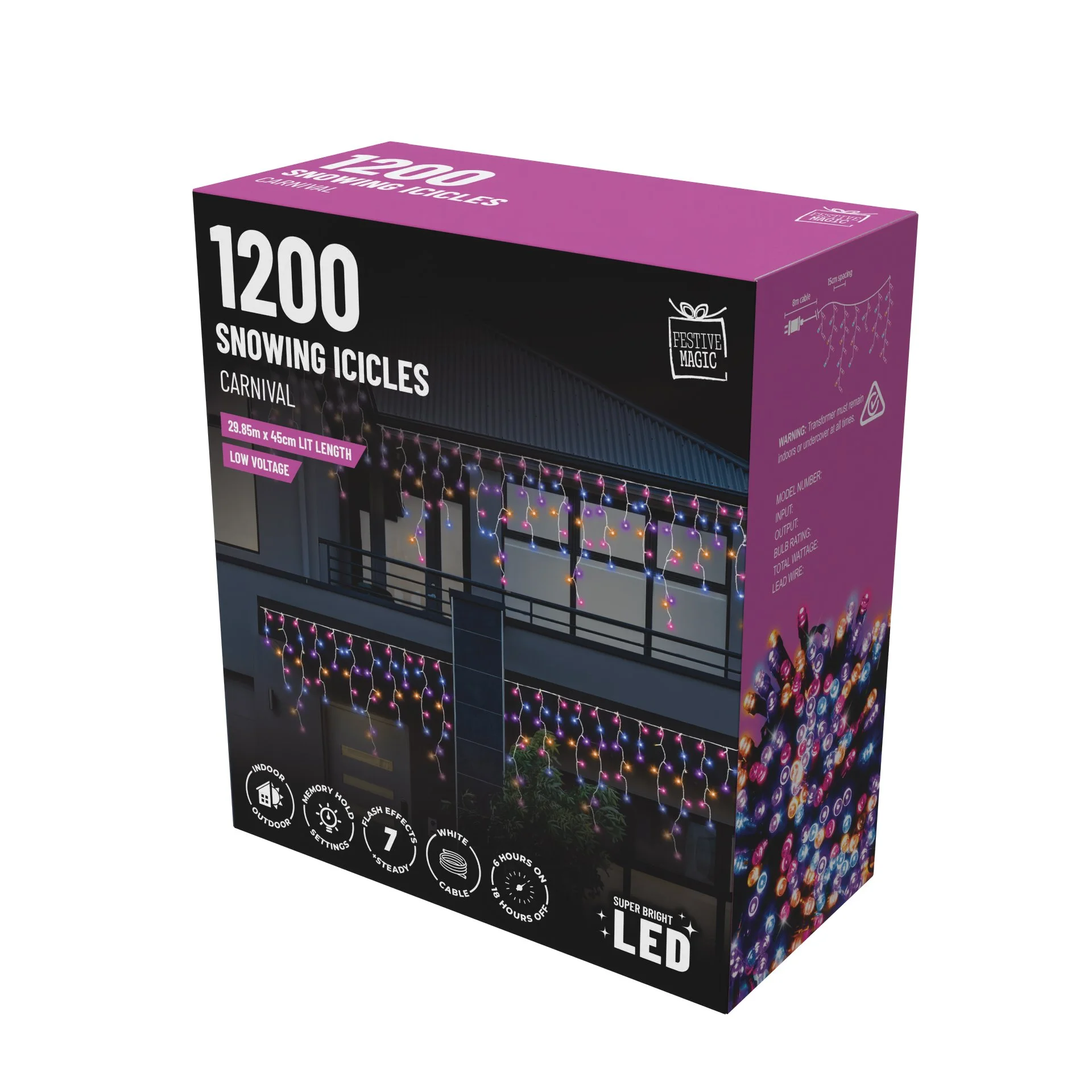 1200 LED Snowing Icicle Lights – Carnival with Hooks