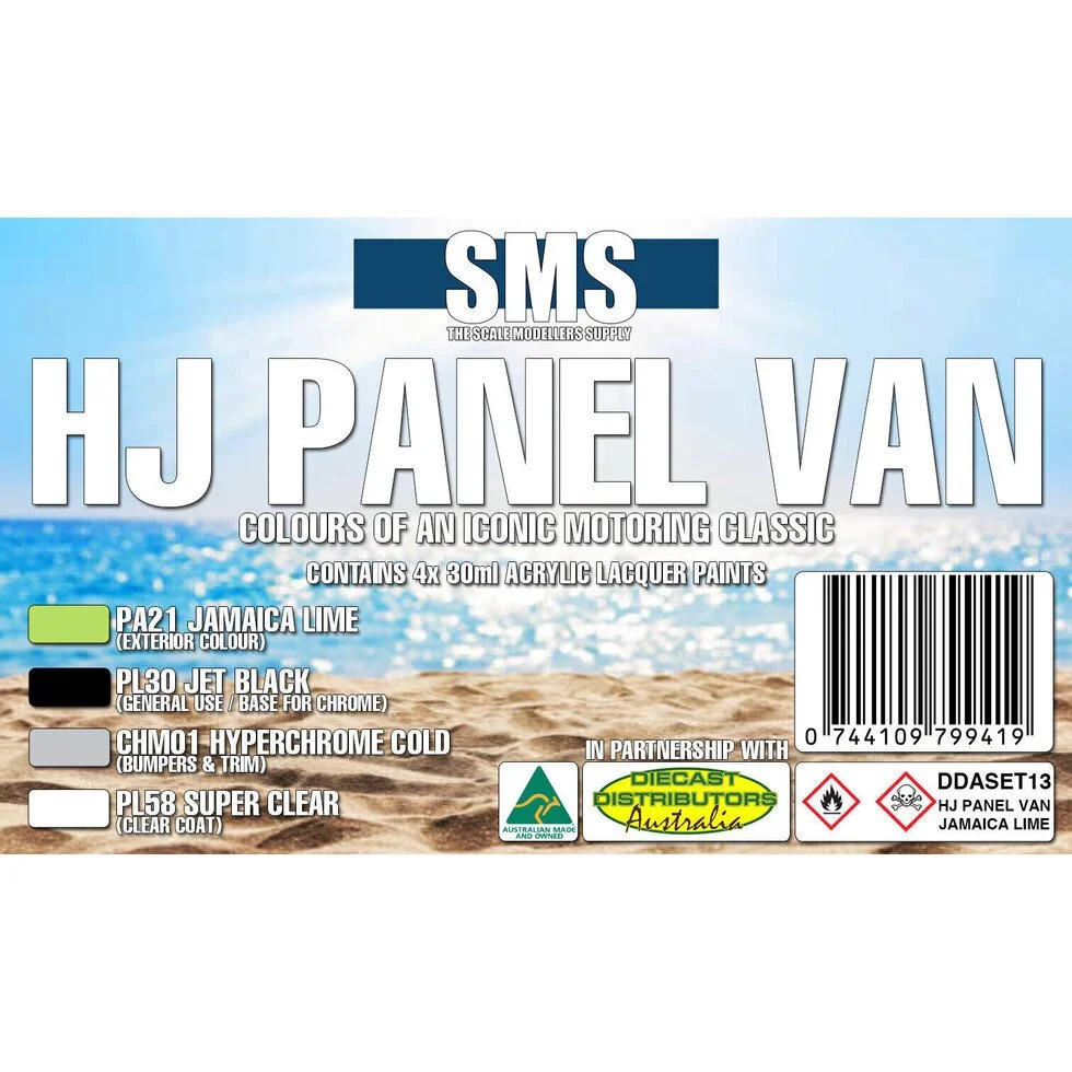 SMS HJ Panel Van Jamaica Lime Paint Kit DDASET13 with four 30 ml bottles – Jamaica Lime, Jet Black, Hyperchrome Cold Tone and Super Clear