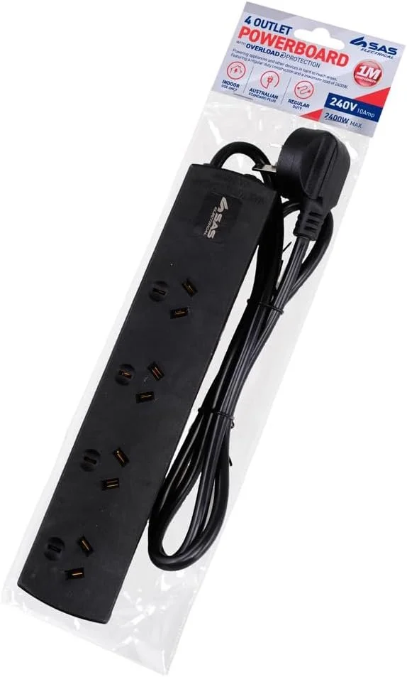 Electrical Power board – 4 Outlet with Surge Protection (Black)