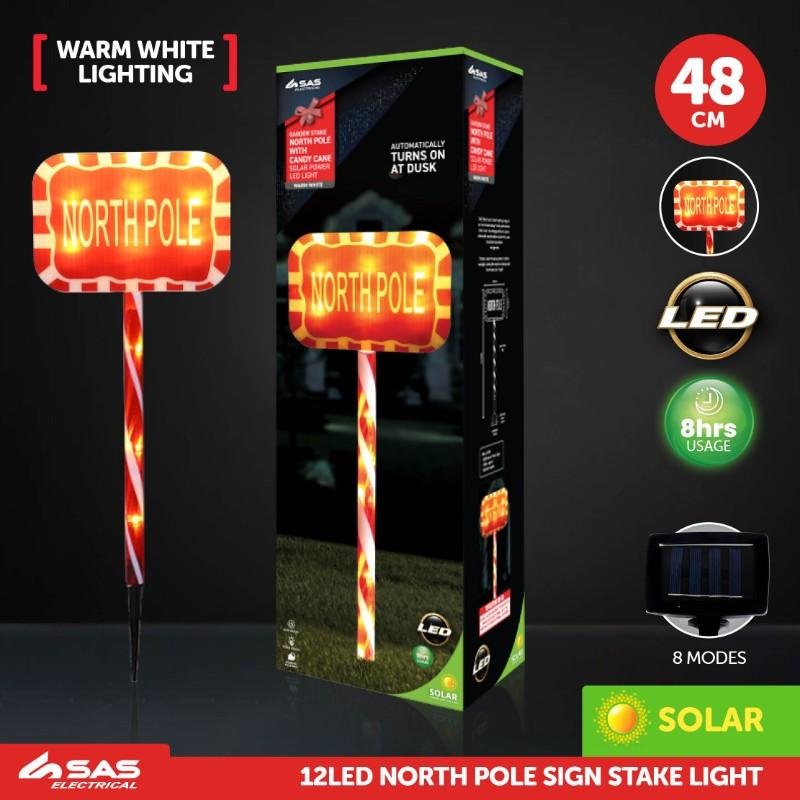 Solar Christmas Light-Up North Pole Stake