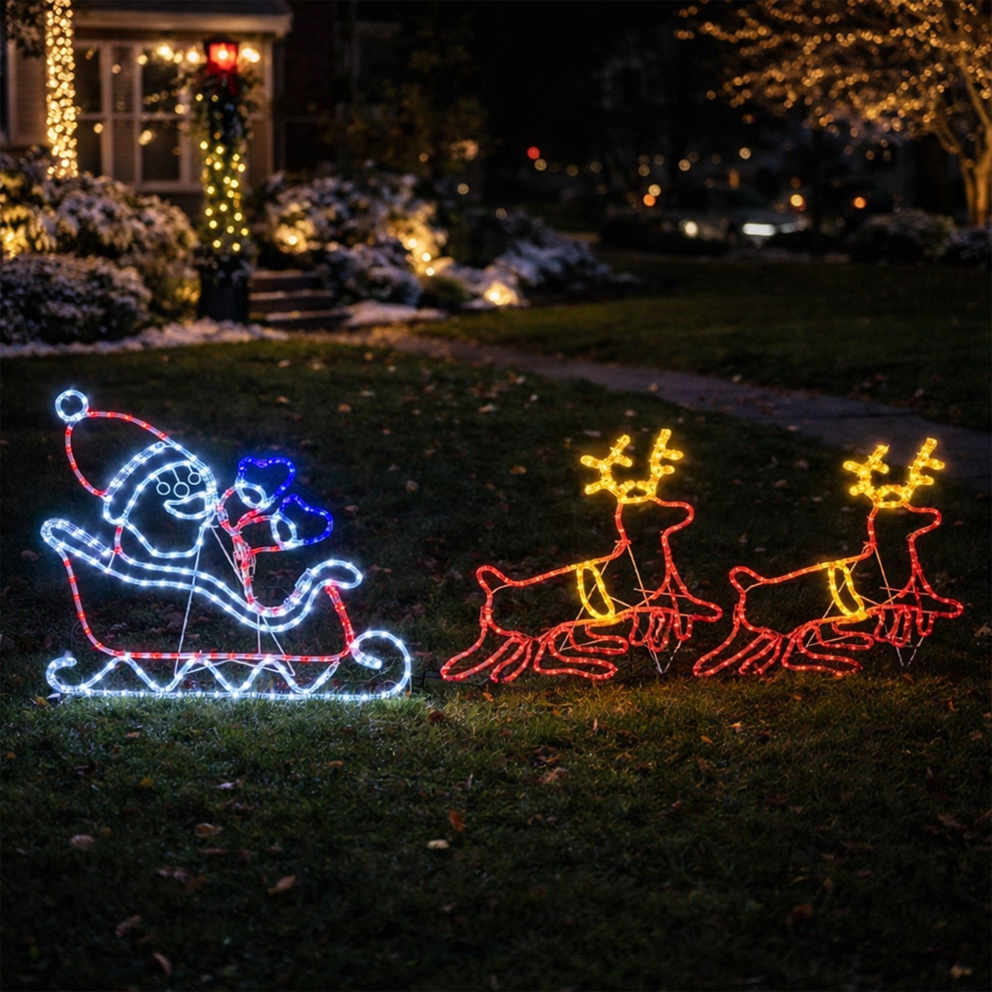 3.1m Santa’s Sleigh with Running Reindeer Light Display
