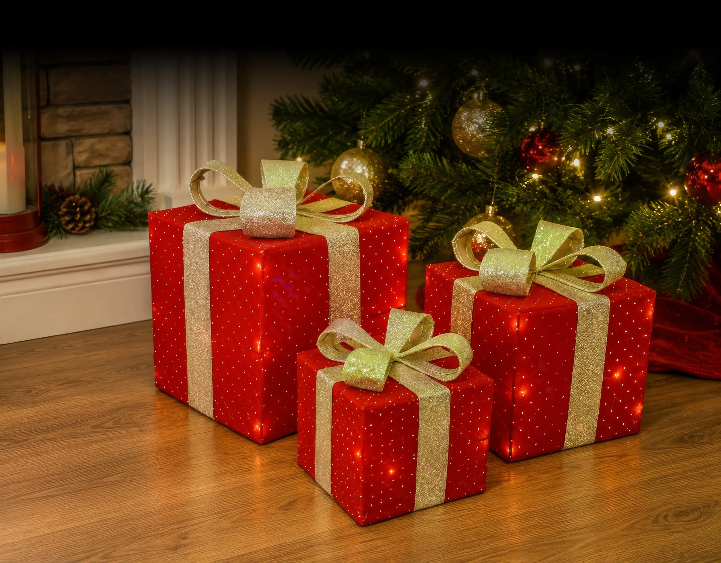 LED Velveteen Studded Present Set Assorted