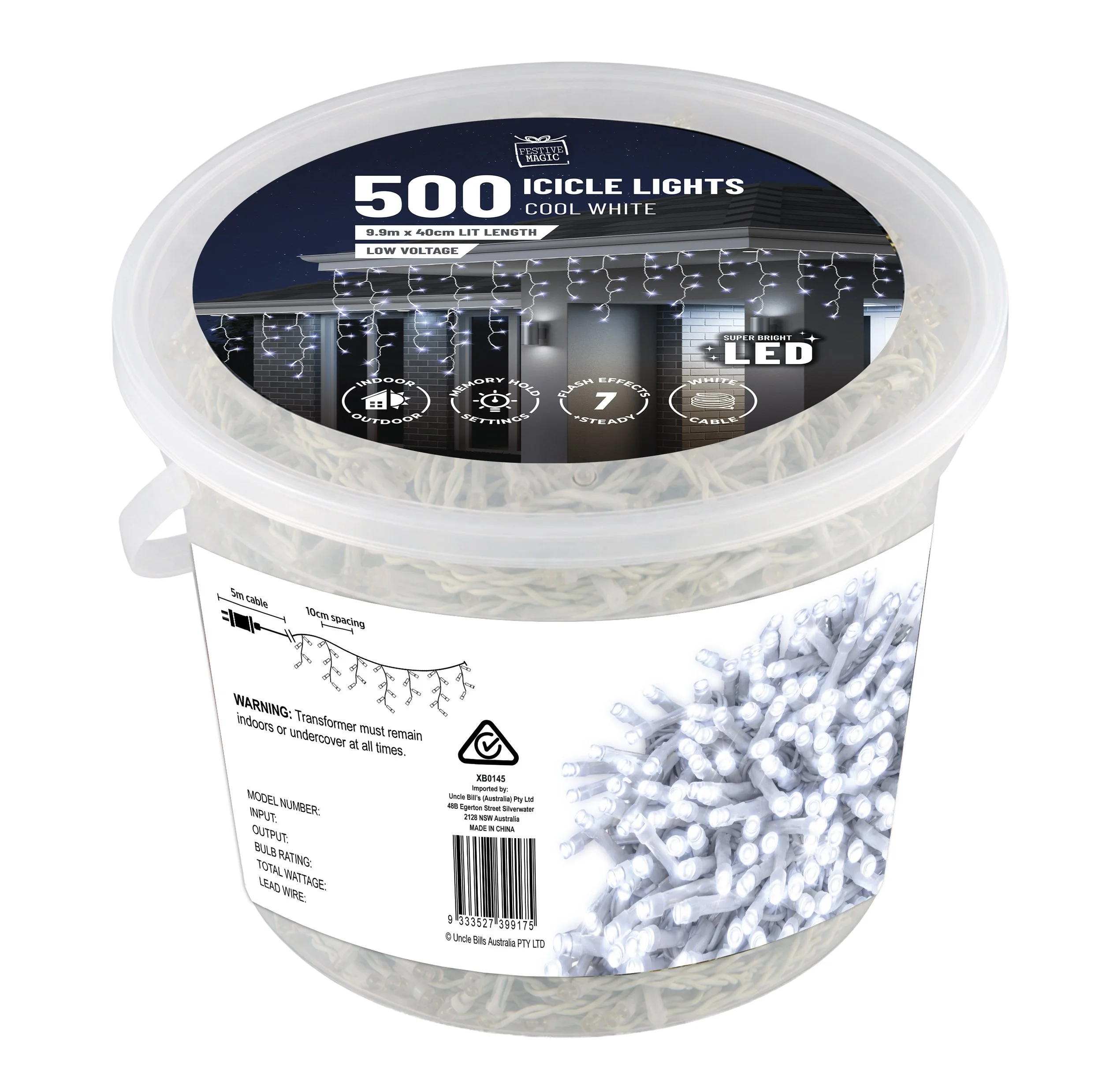 500 LED Flashing Icicle Lights – Cool White Tub