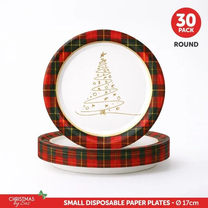 Festive Christmas Round Disposable Paper Plates - 30 pack