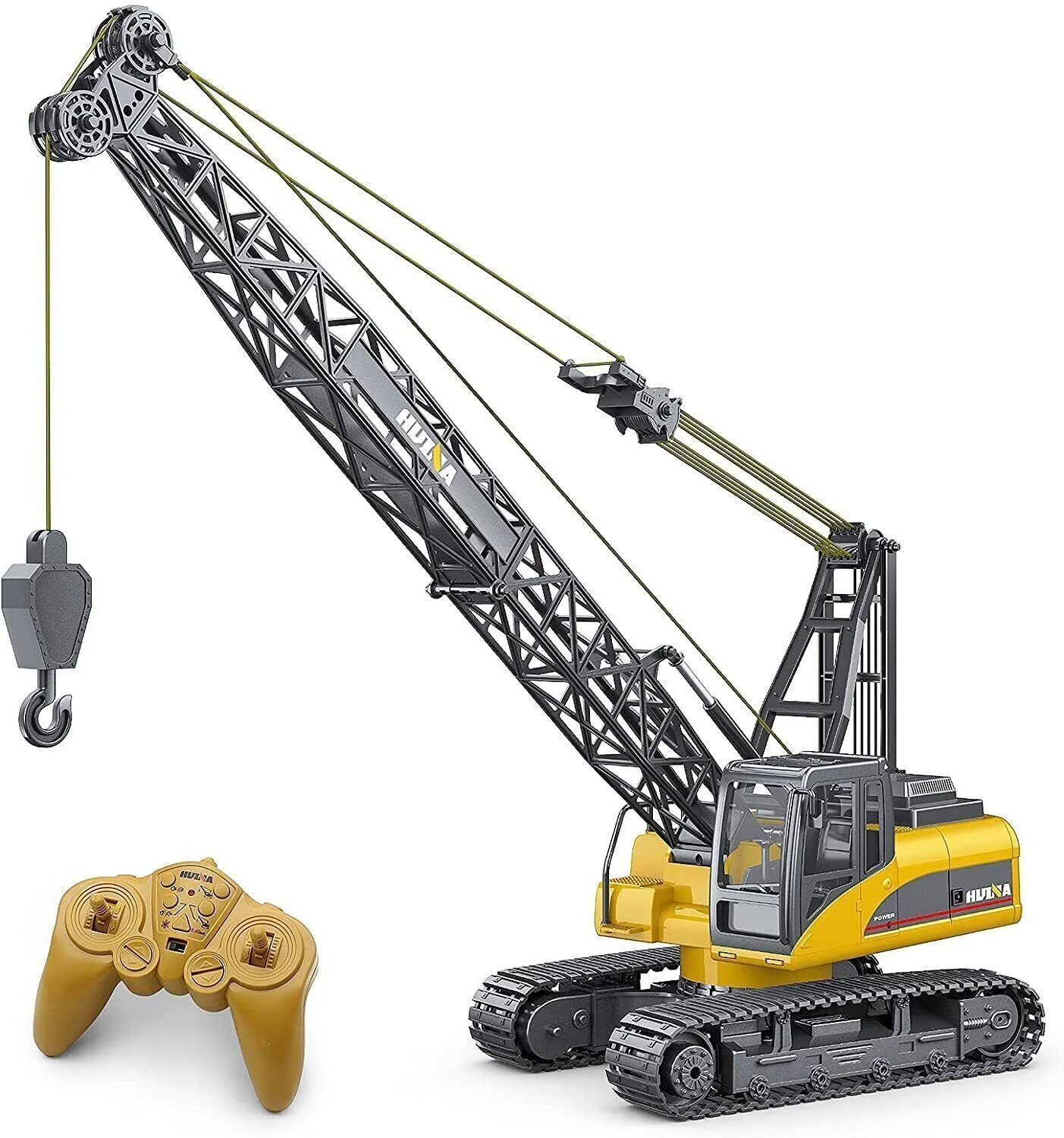 HUINA 1572 RC Crawler Crane 1:14 scale with 15 channels, metal hook, remote controller, and lifting arm