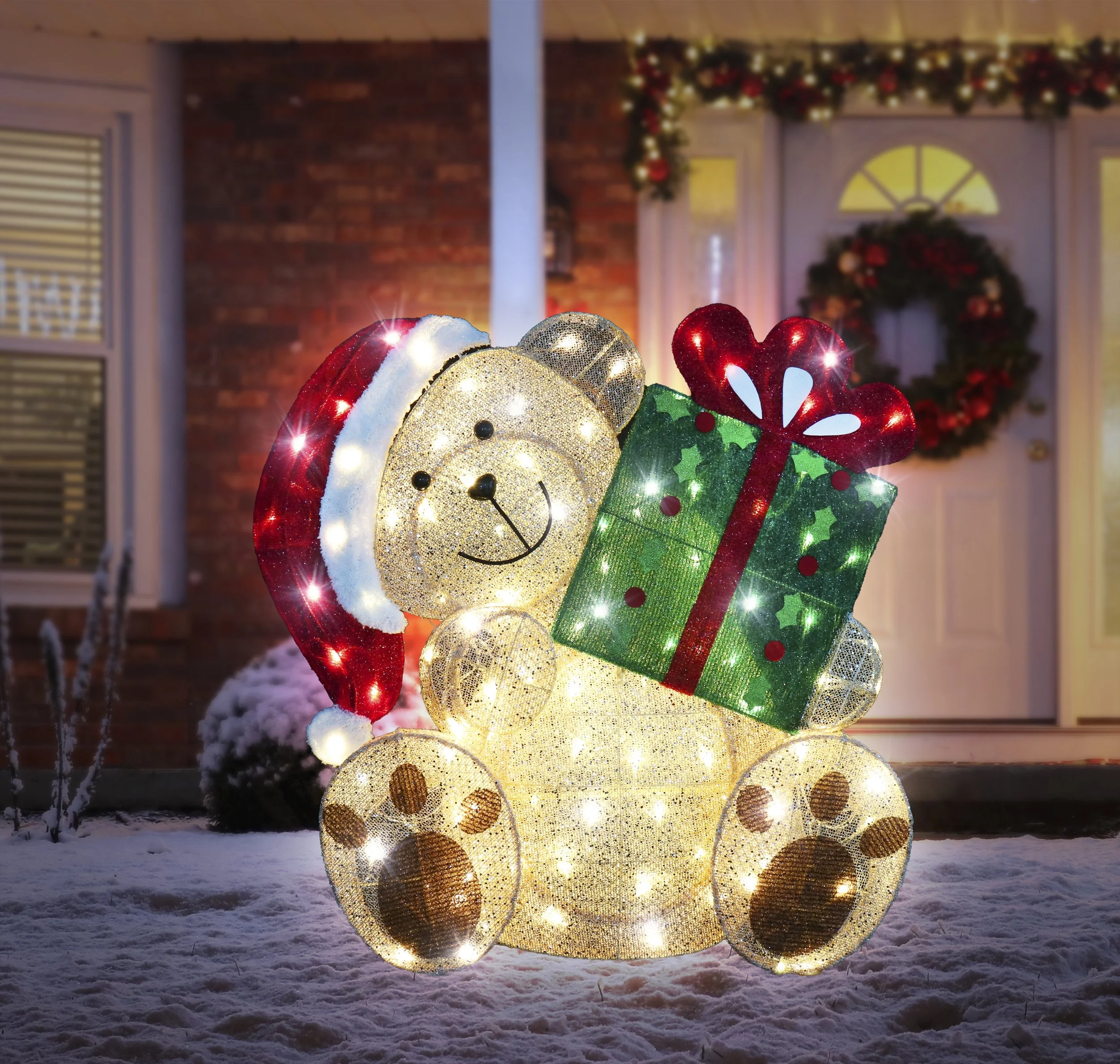 Glitter Mesh Teddy Bear with Present Twinkle