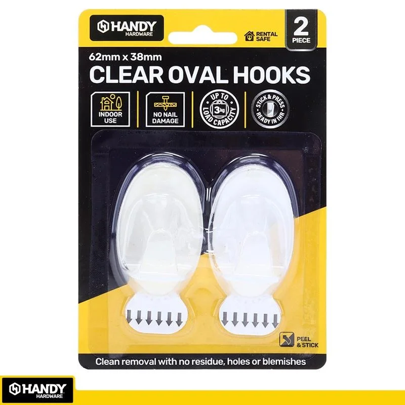 Removable Oval Hooks – Clear Plastic (2 Pack)