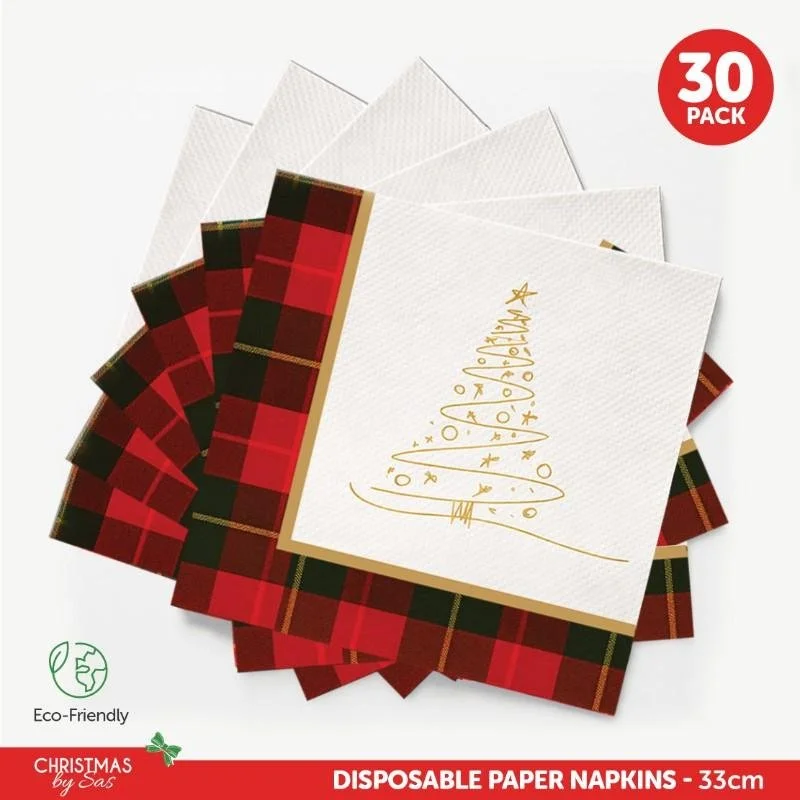 Festive Christmas Disposable Paper Napkins - 30 Pack