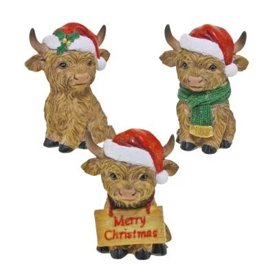 Festive Sitting Highland Cows Trio