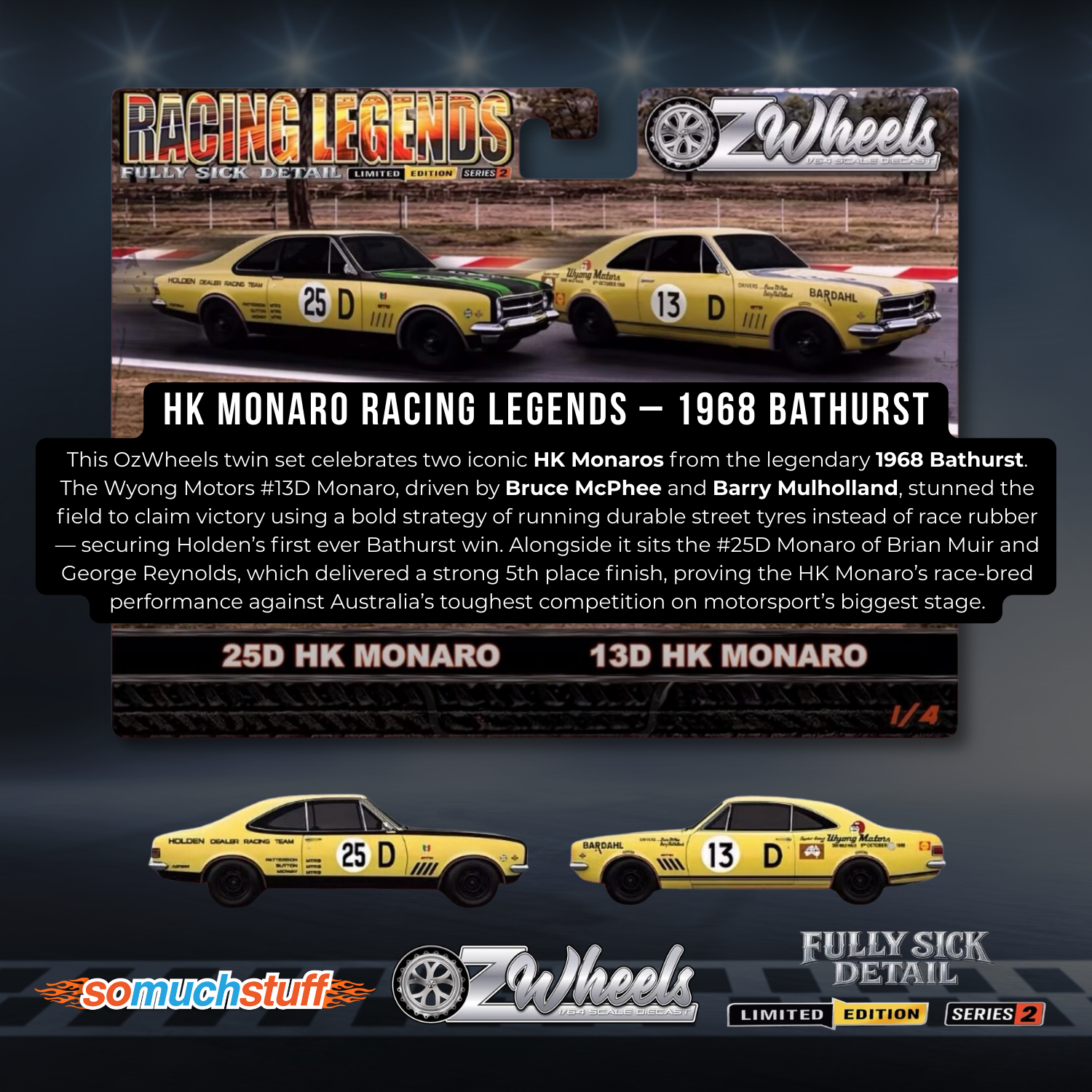 Ozwheels HK Monaro 1968 Bathurst 1:64 Diecast Twin Pack