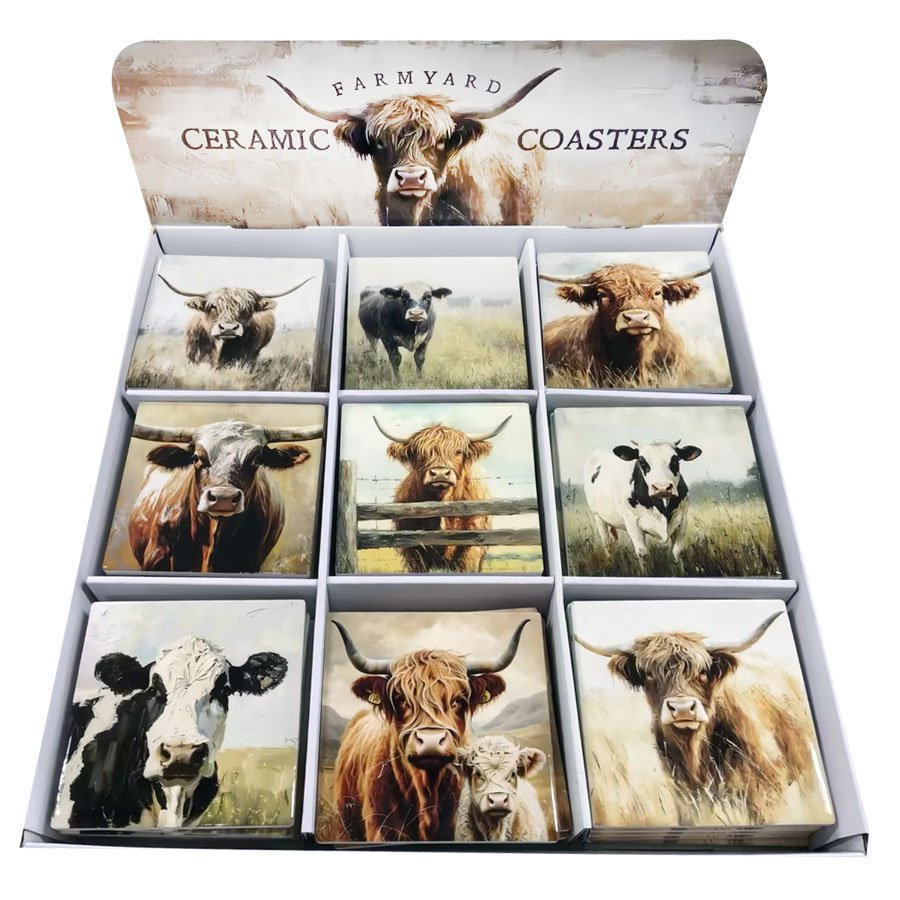 Highland Cow Ceramic Coaster – Assorted Designs