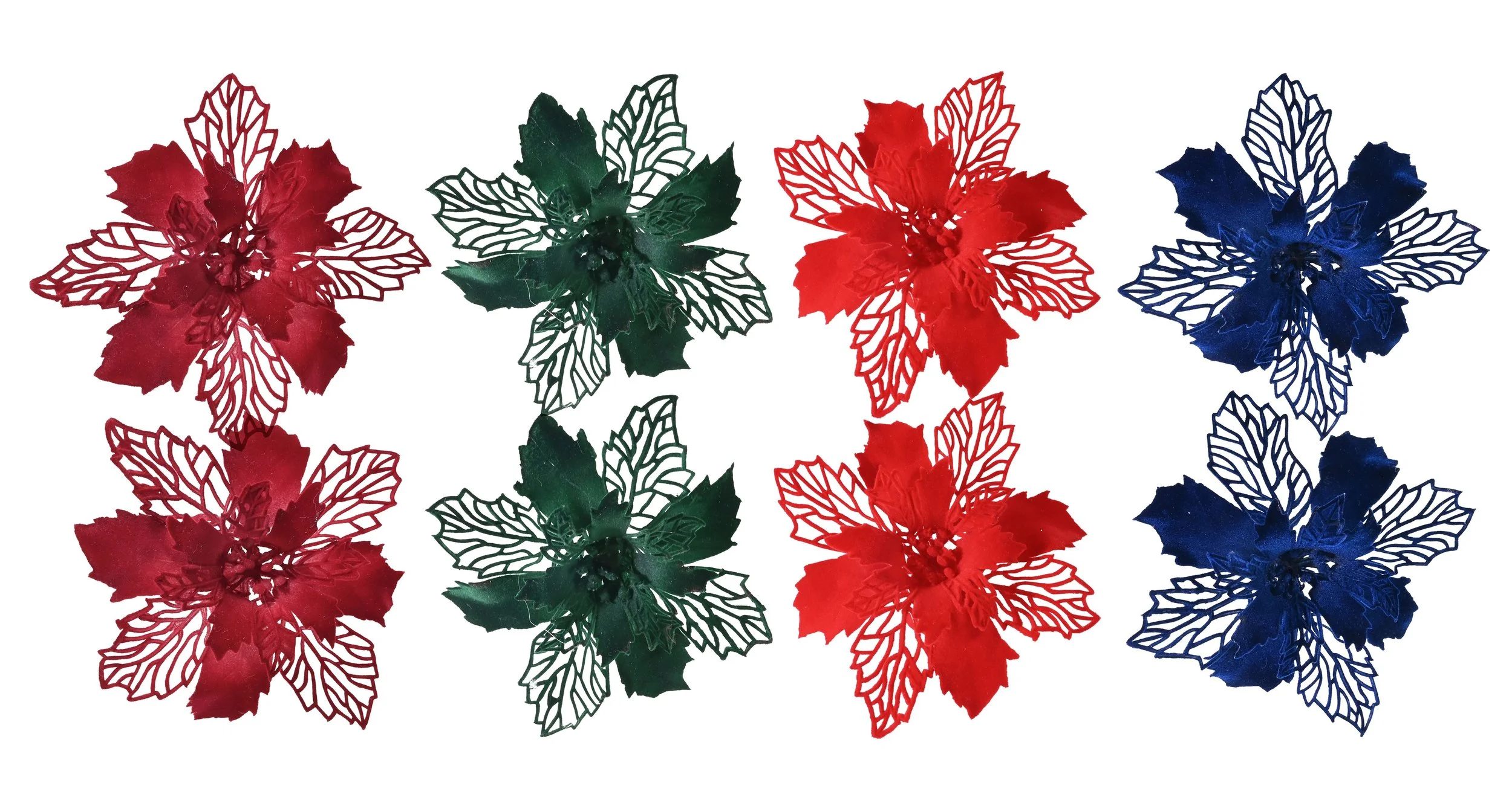 Flocked Poinsettia Clip 2-Pack Assorted