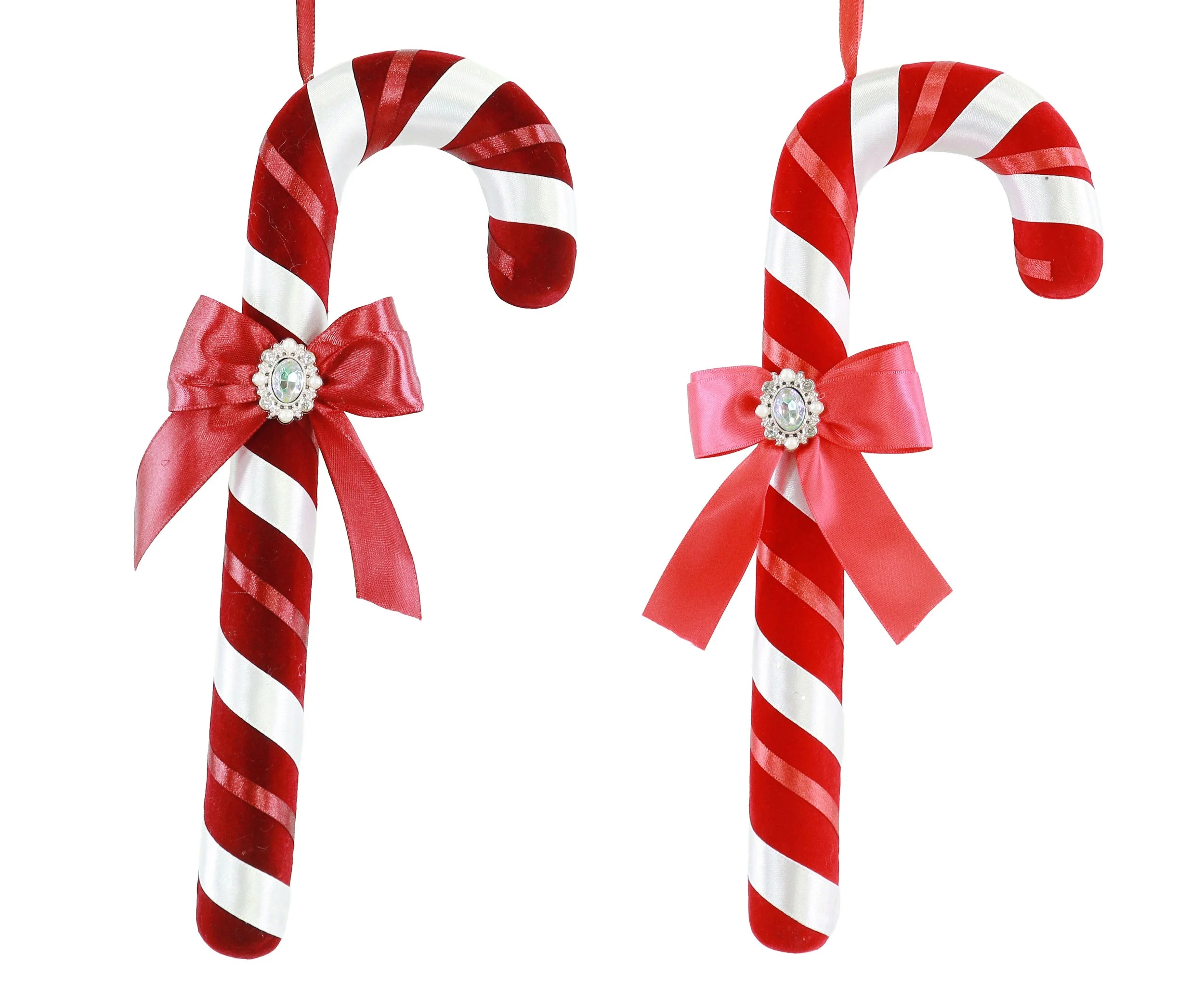 Hanging Flocked Candy Cane 30cm Assorted