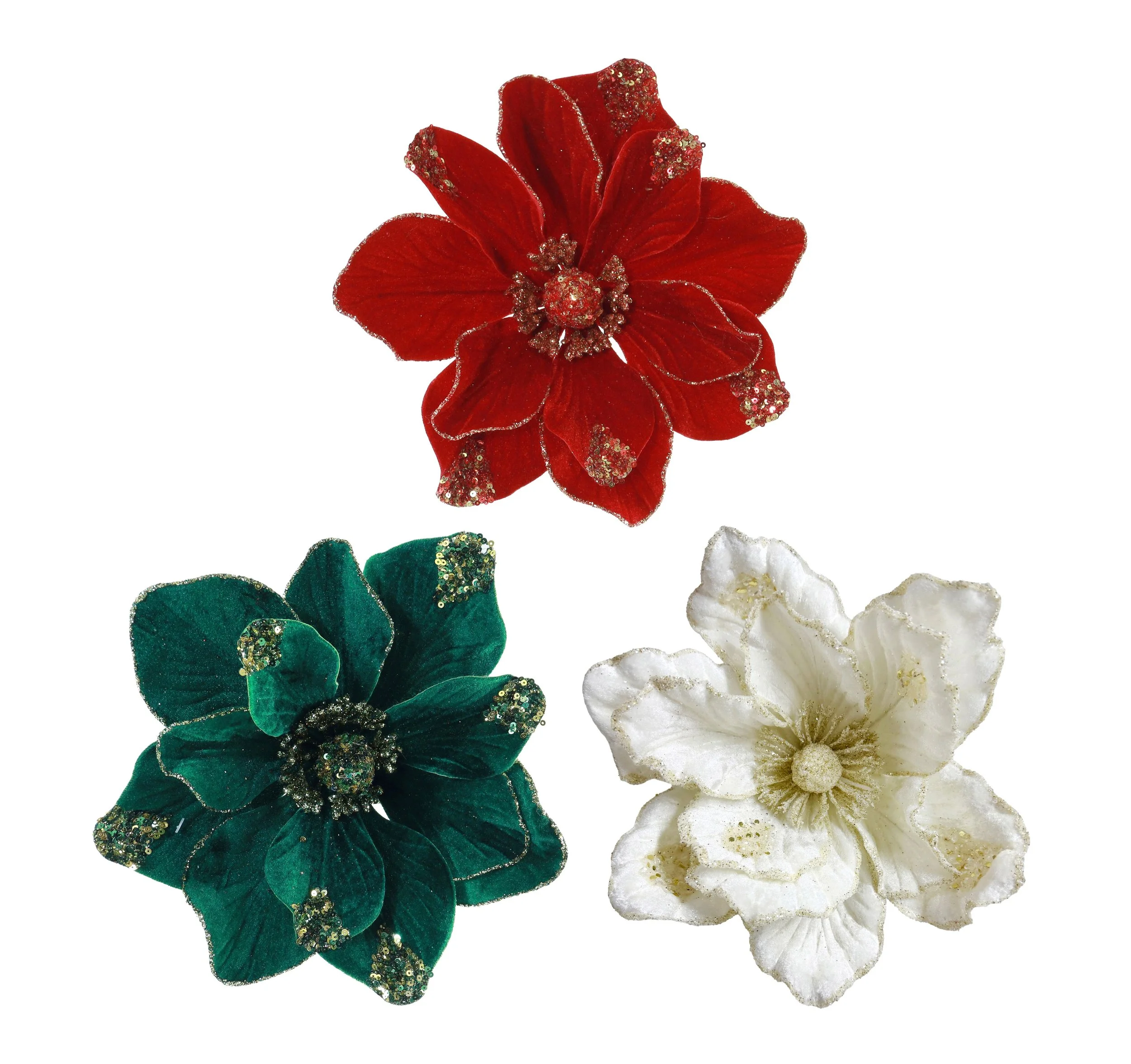 Velvet Glittery Magnolia Clip Assorted