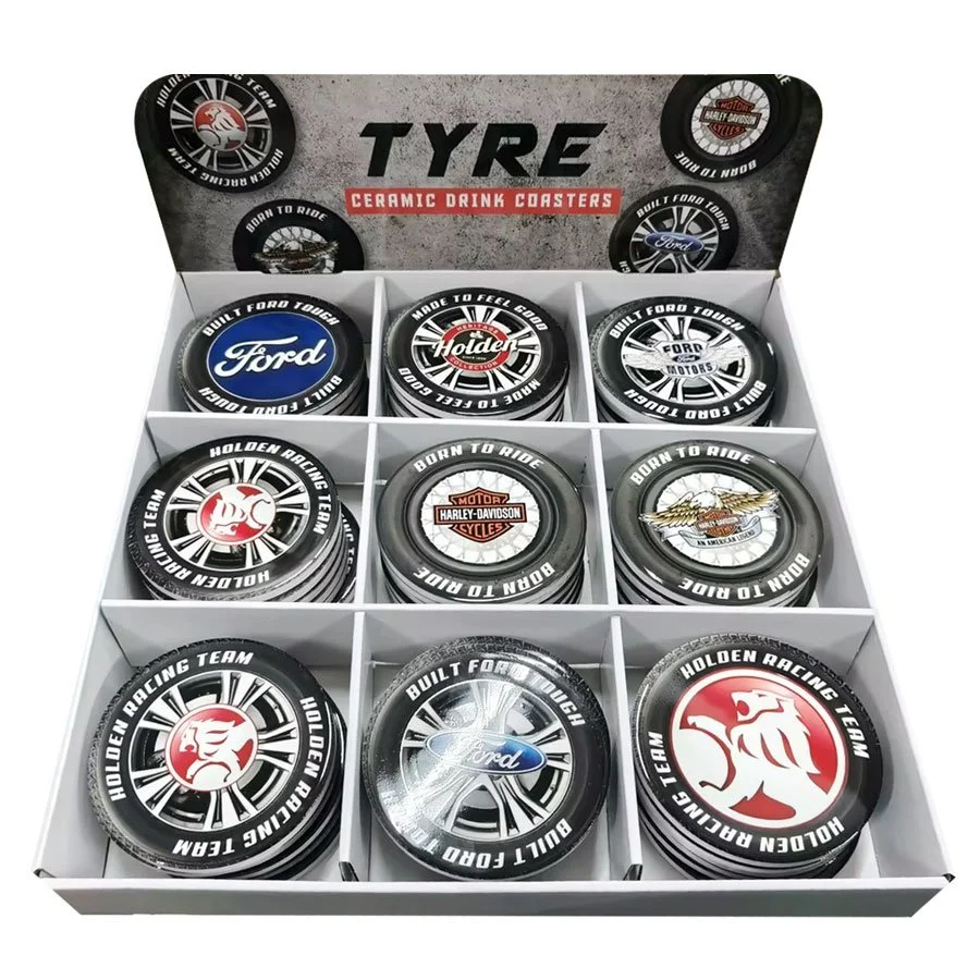 Tyre Shape Ceramic Coasters - Assorted Designs