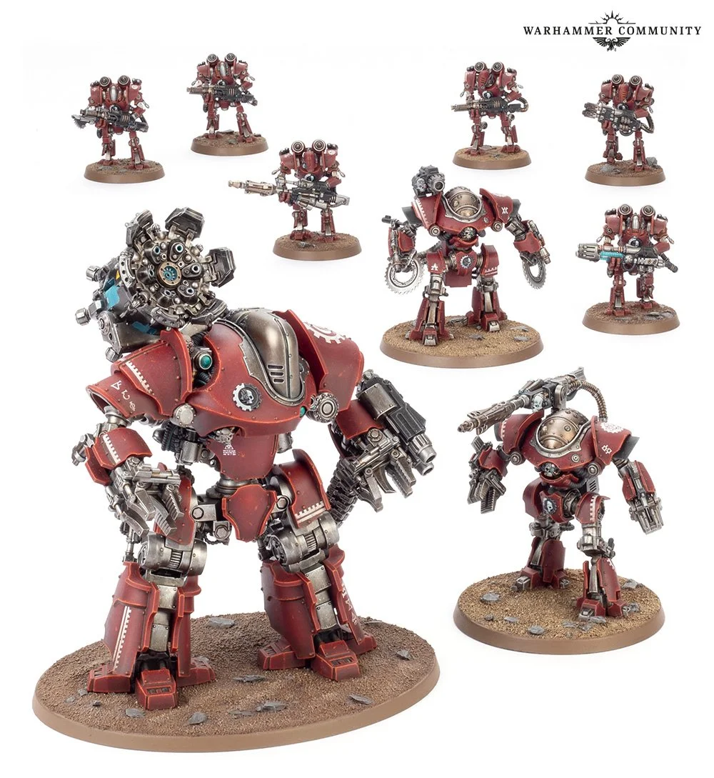 Image Alt Text Mechanicum Combat Force box set with Thallax, Castellax, and Thanatar Siege-automata.