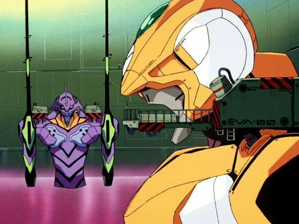 EVA-00 Prototype articulated action figure with weapons, interchangeable hands, and display base.