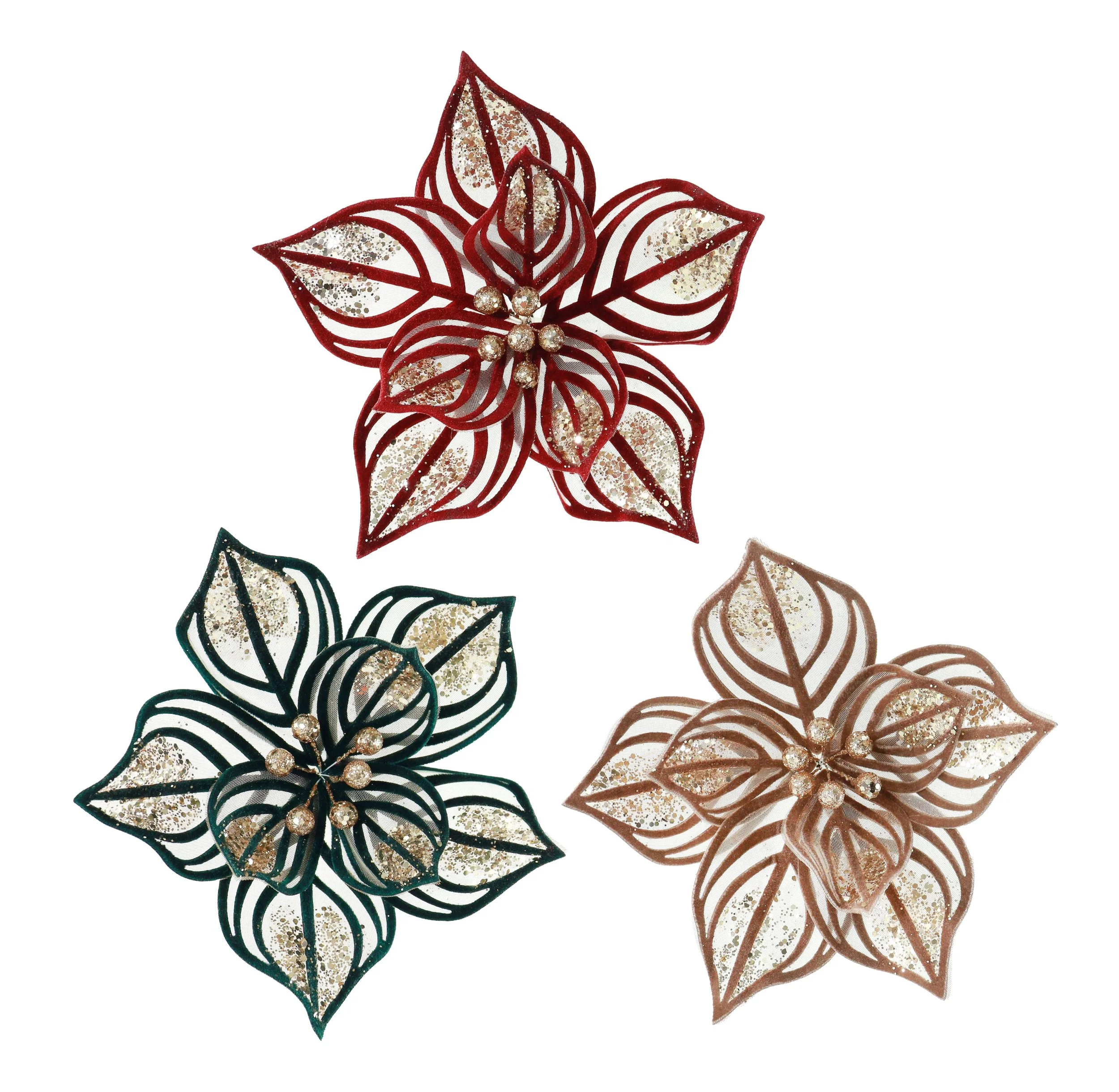 Velvet Sheer Poinsettia Clip Assorted
