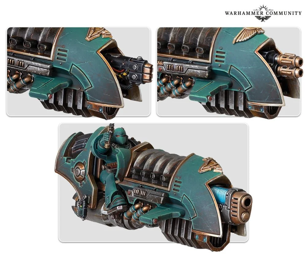 Horus Heresy Space Marine Sky-hunters riding Scimitar-pattern jetbikes.