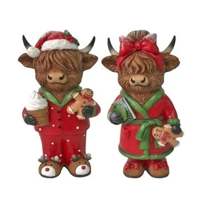 Festive Highland Cow - Resin Ornament in PJ's - 21cm