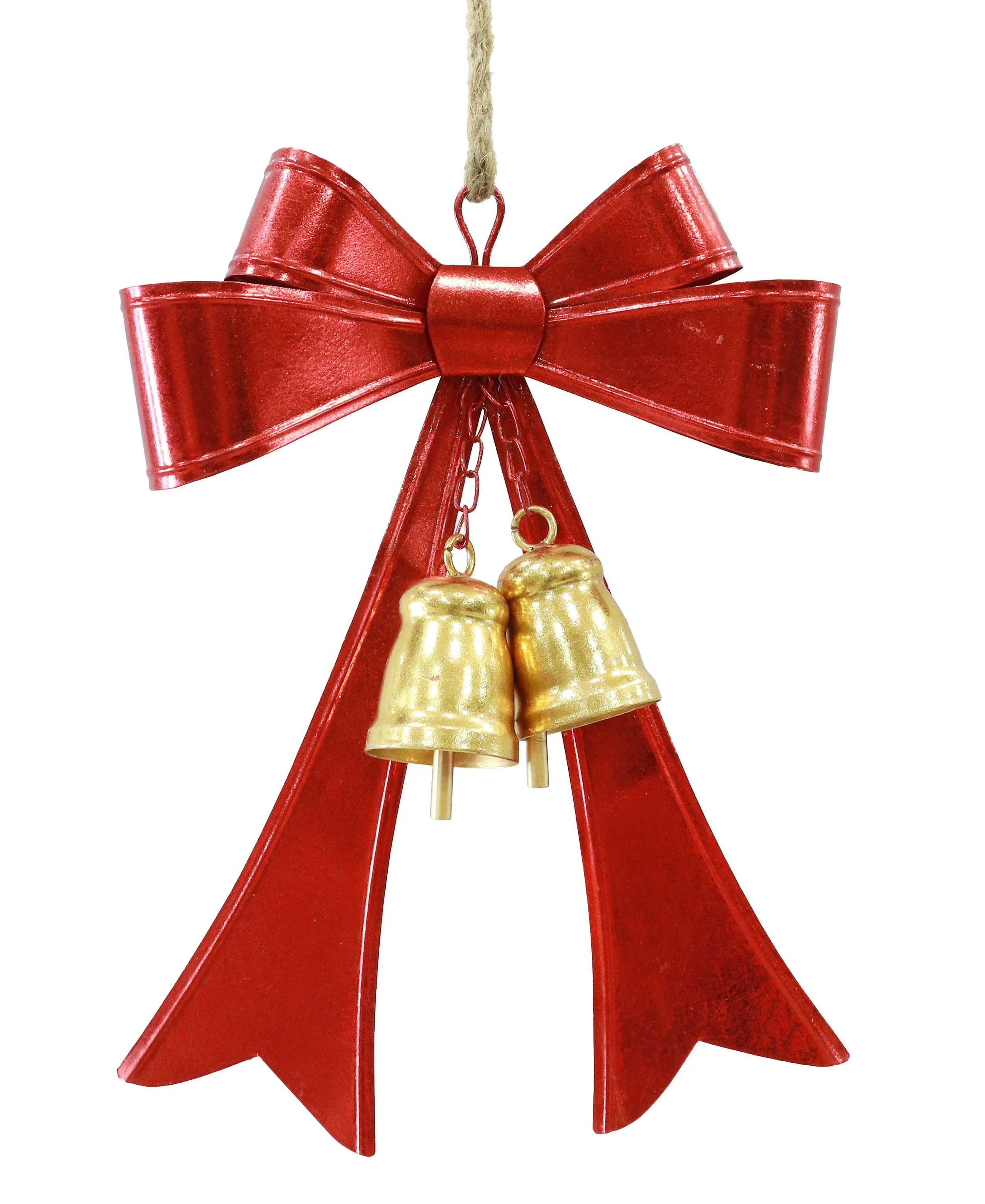 Metal Red Bow with Gold Bells
