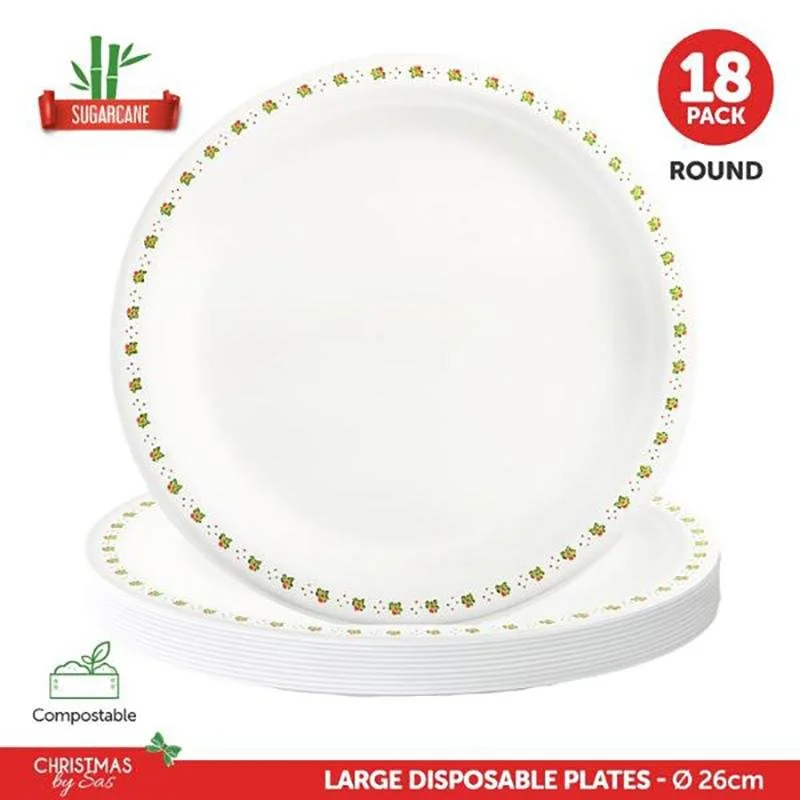 Eco-Friendly Holly Print Christmas Plates - 18 Pack