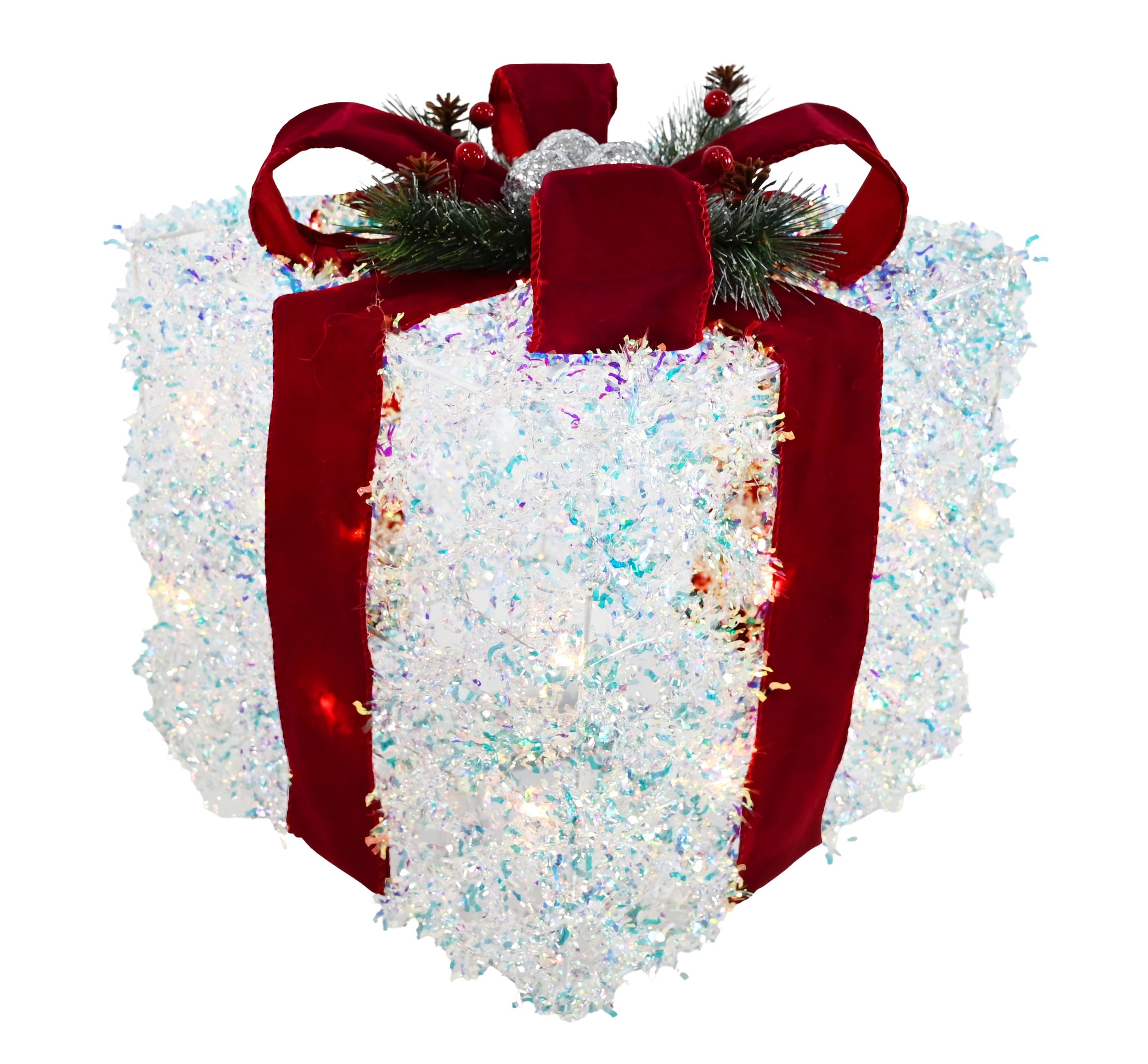 LED Iridescent Burgundy Bow Present Set