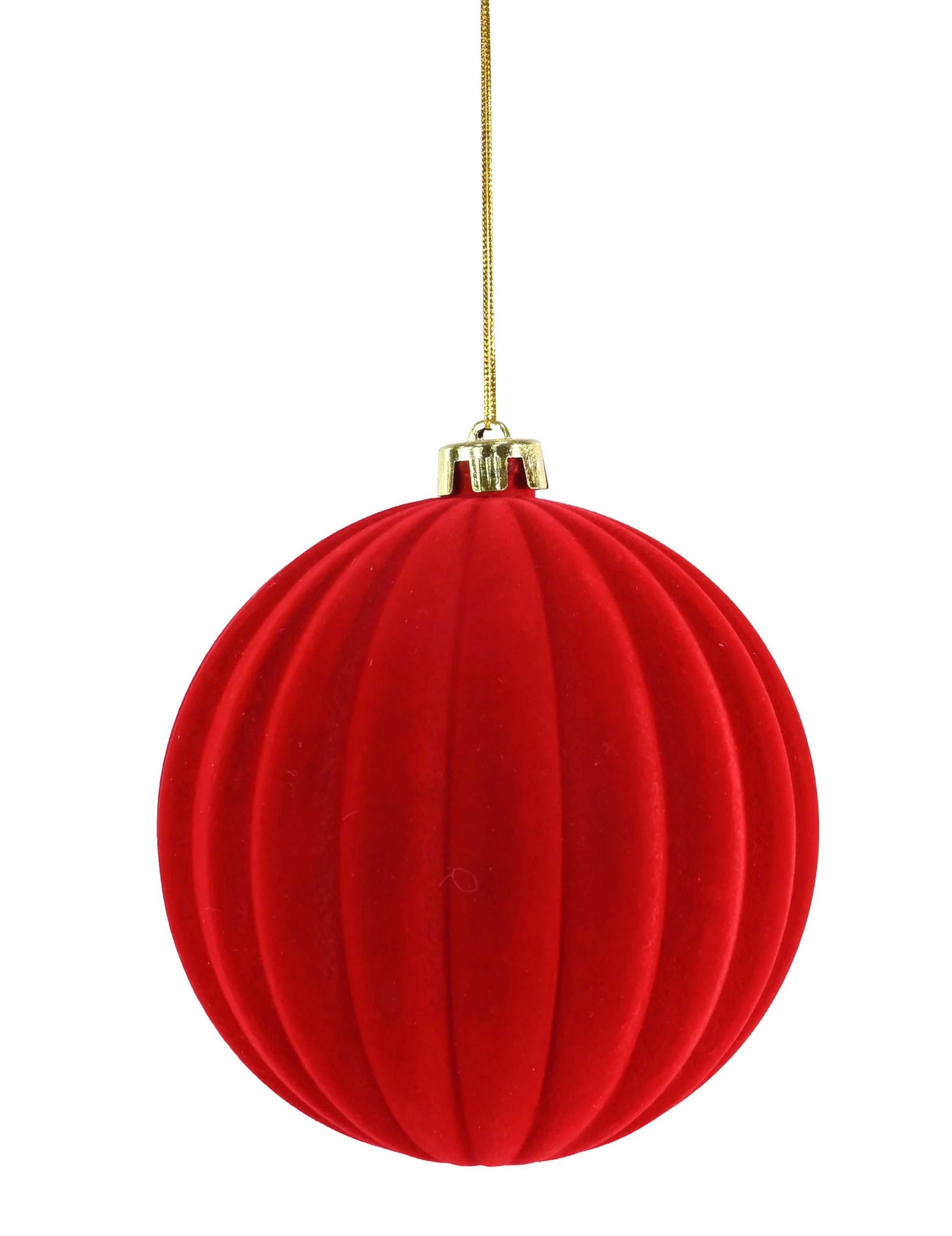 Bauble Flocked Ribbed 15cm Red