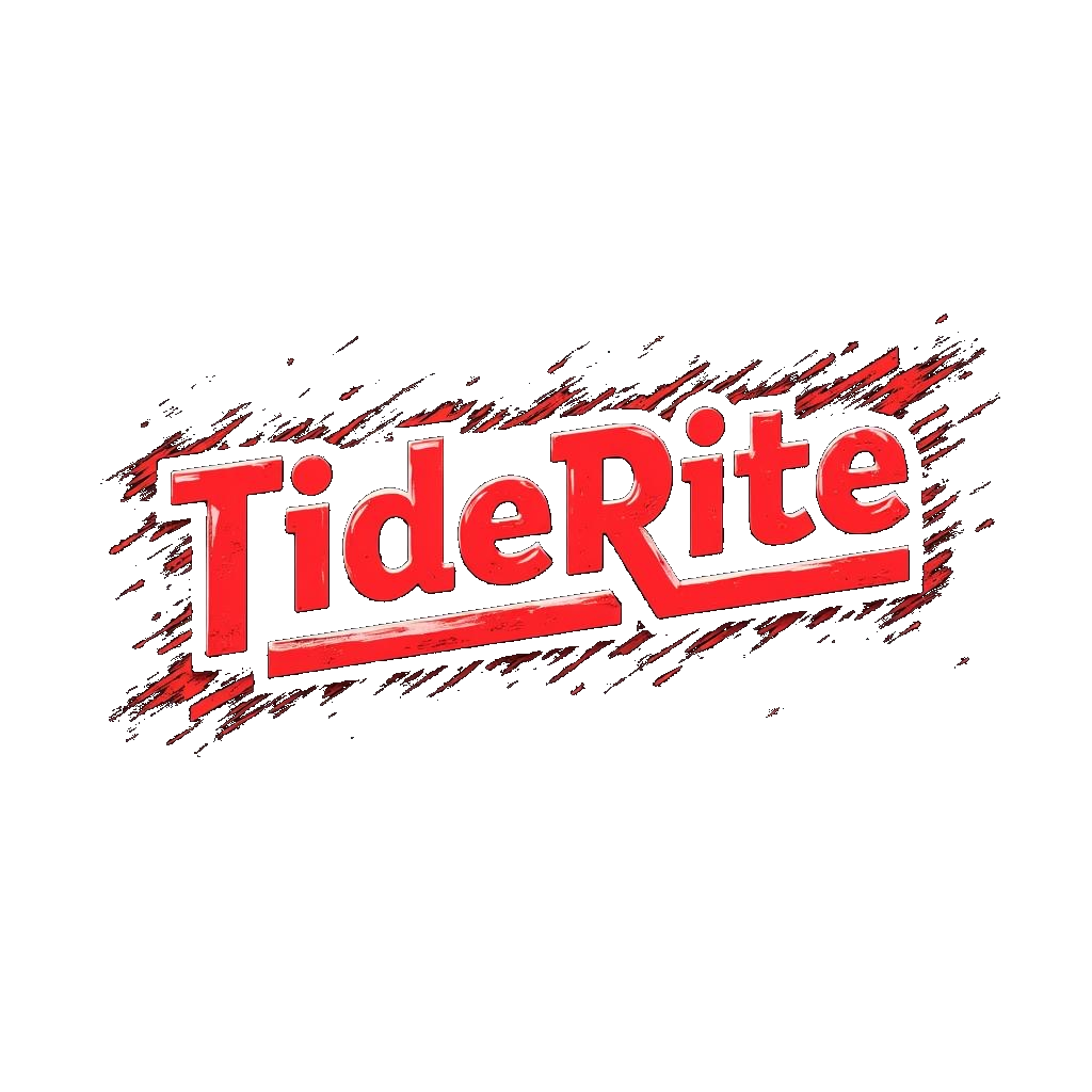 Red and black logo with the word 'Tiderite' in 3D letters, featuring a stylized slash through the middle of the word.