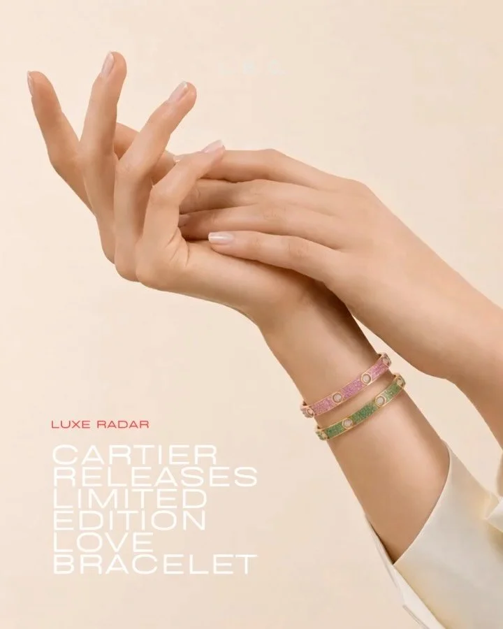 Six bracelets. Two distinct expressions of the same Cartier icon.

Three full pav&eacute; &amp; Three Colour Animation Rainbow &mdash; ten different stones per bracelet, bezel-set in sequence, a 🌈 rotating continuously around the wrist. 

Same silho