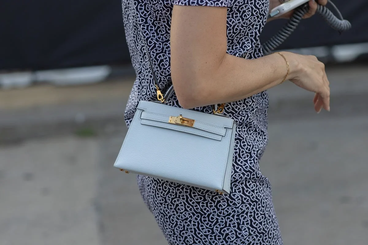 Hermès Mini Kelly in Bleu Brume with Gold Hardware