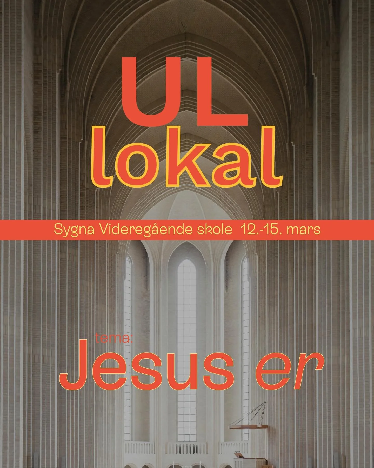 12.-15. mars er det klart for UL-lokalt p&aring; Sygna!🧡

Temaet for m&oslash;tene er &laquo;Jesus er&raquo;, og vi ser frem til inspirerende m&oslash;ter og mye kjekt program utenom.

Dette vil du ikke g&aring; glipp av!💥