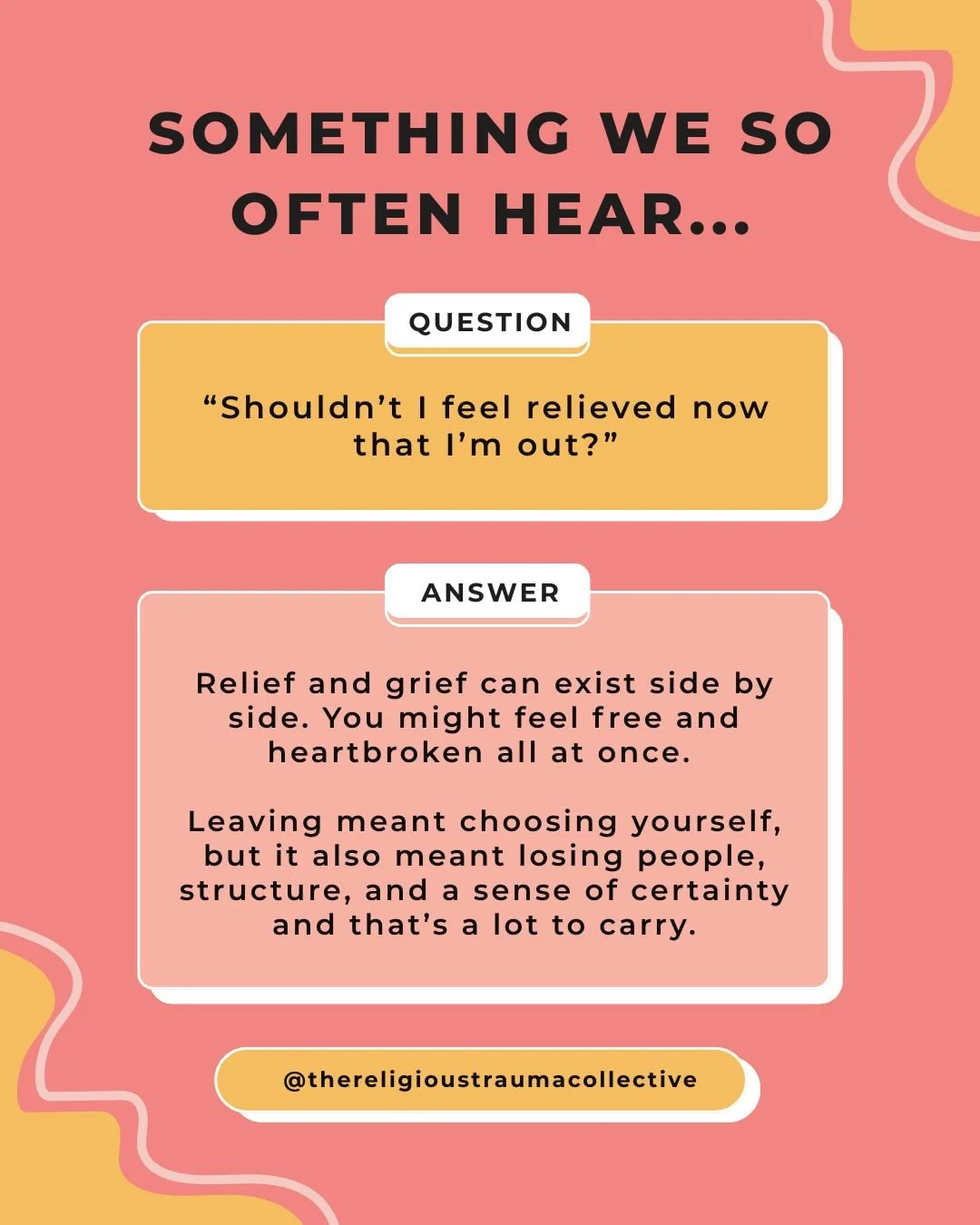 One of the most devastating aspects of recovery is the loneliness and grief that follows excommunication, or shunning. 

Many of our clients have lost entire communities, family, friends, support systems, for choosing to leave or challenge a belief.
