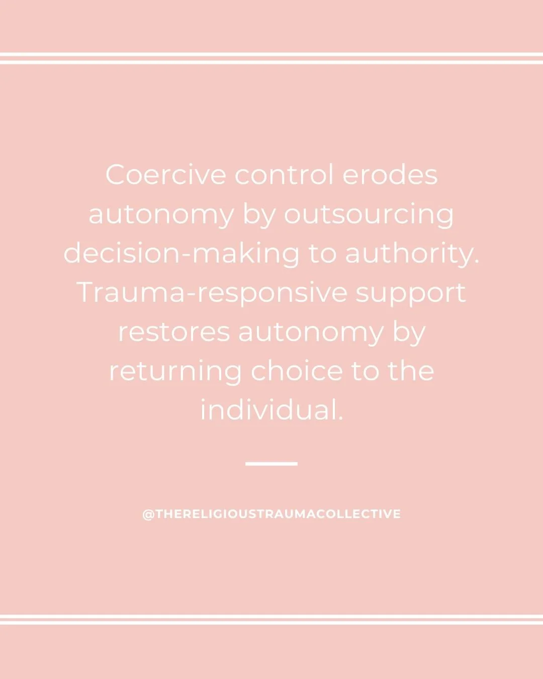 One of the deep wounds of coercive control is the loss of autonomy. ❤️&zwj;🩹

In high-control religious systems and cults, decisions were often made for you, or heavily influenced by fear, authority, or moral pressure. What you believed, who you tru